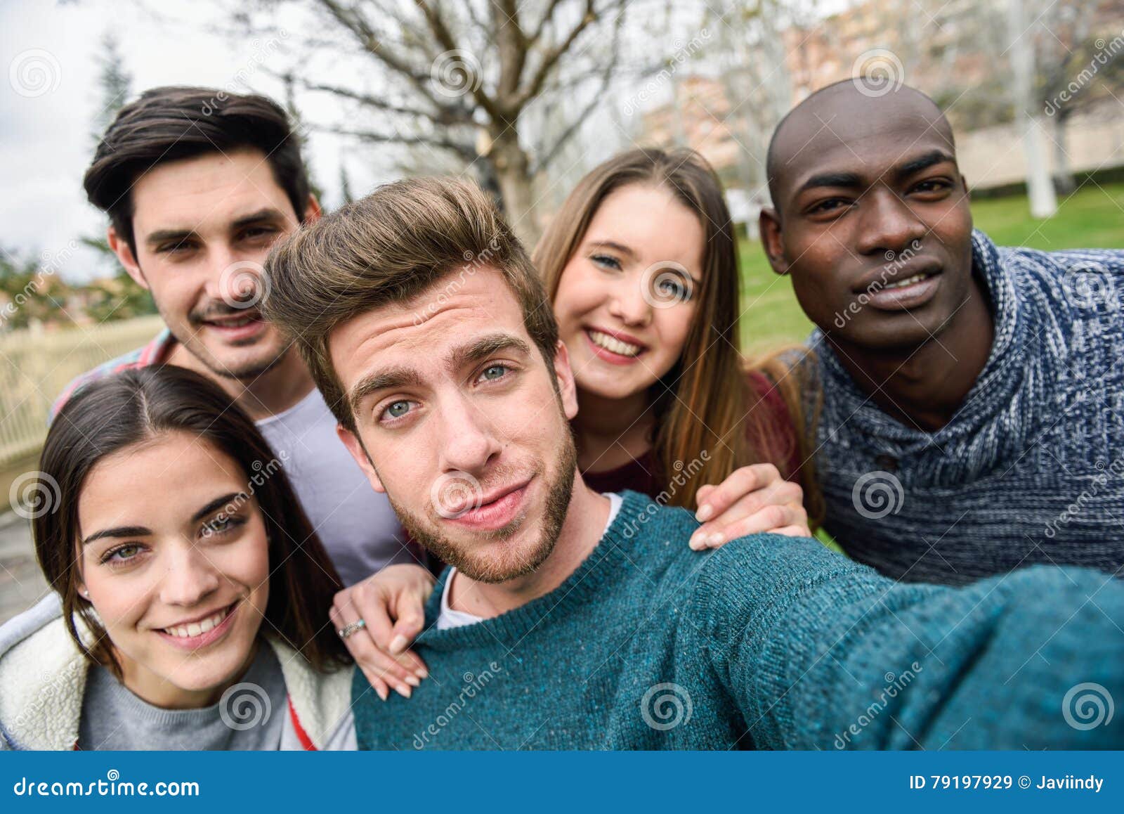 Multiracial Group Of Friends Taking Selfie Stock Image Image Of 