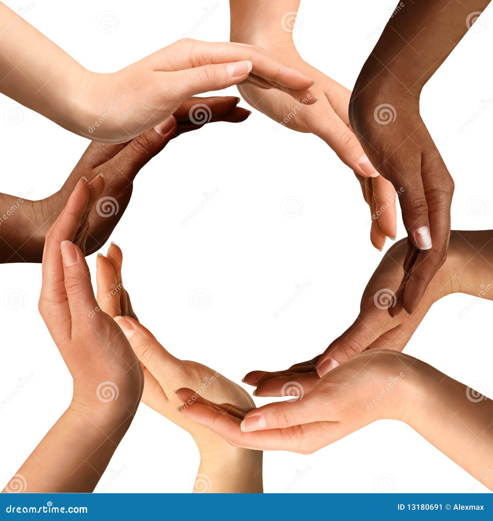 multiracial hands making a circle