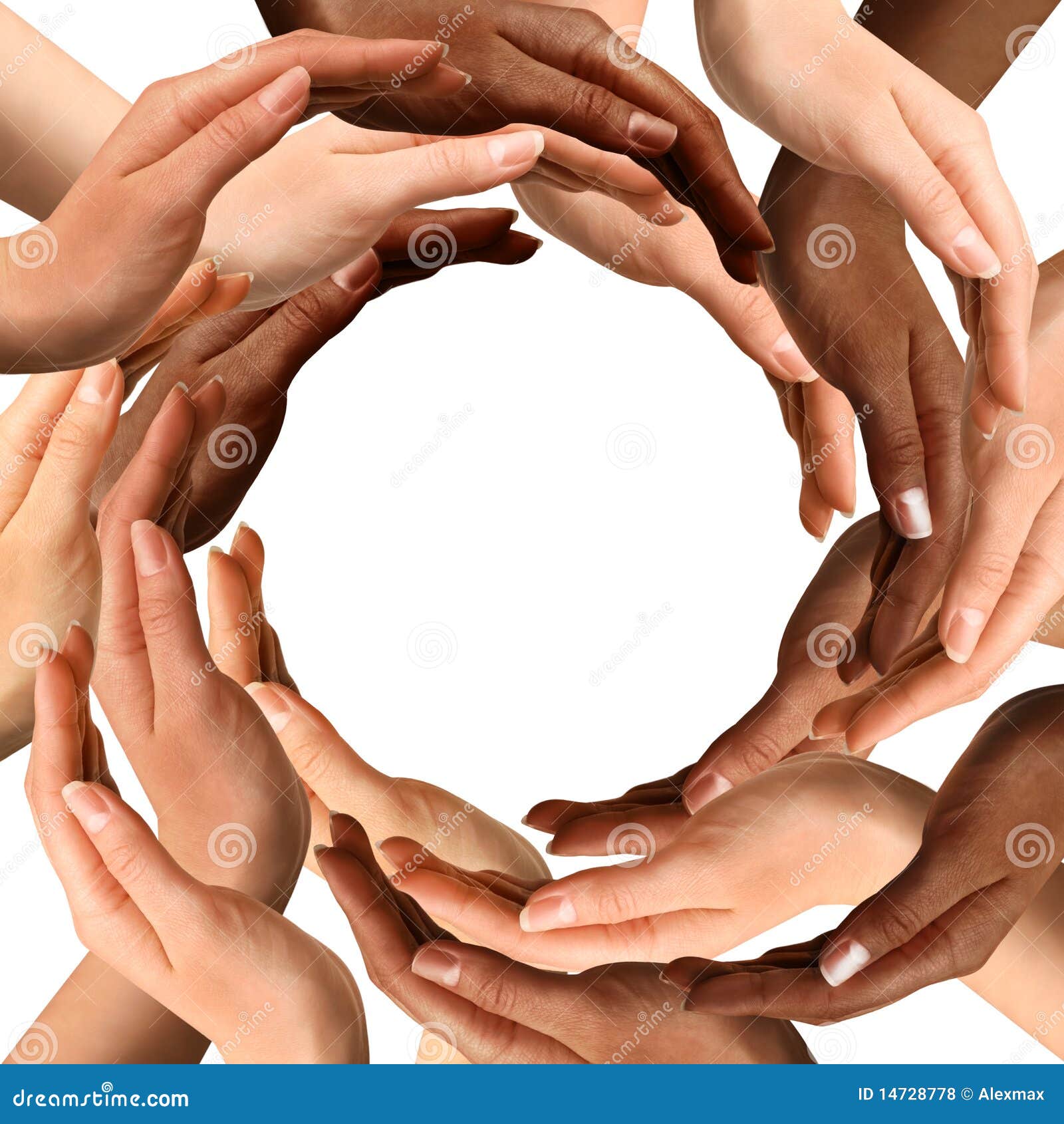 multiracial hands making a circle
