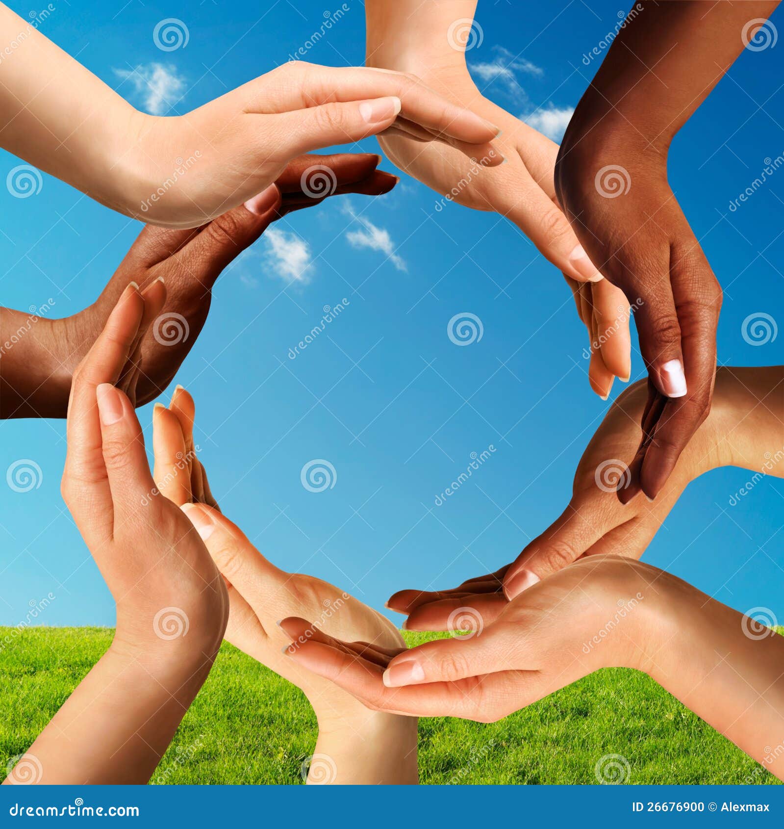multiracial hands making a circle together