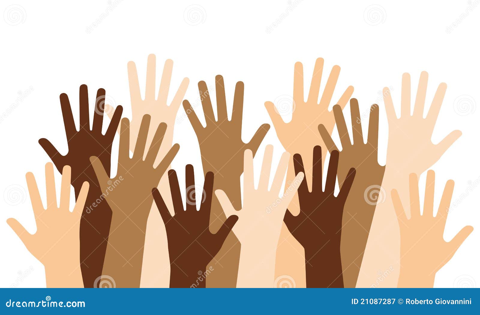 multiracial raised hands