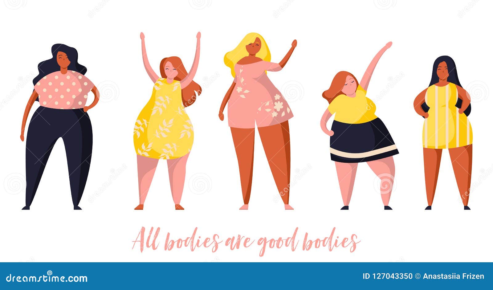 Multiracial Women Of Different Height And Same Figure Type And Plus Size Female Cartoon