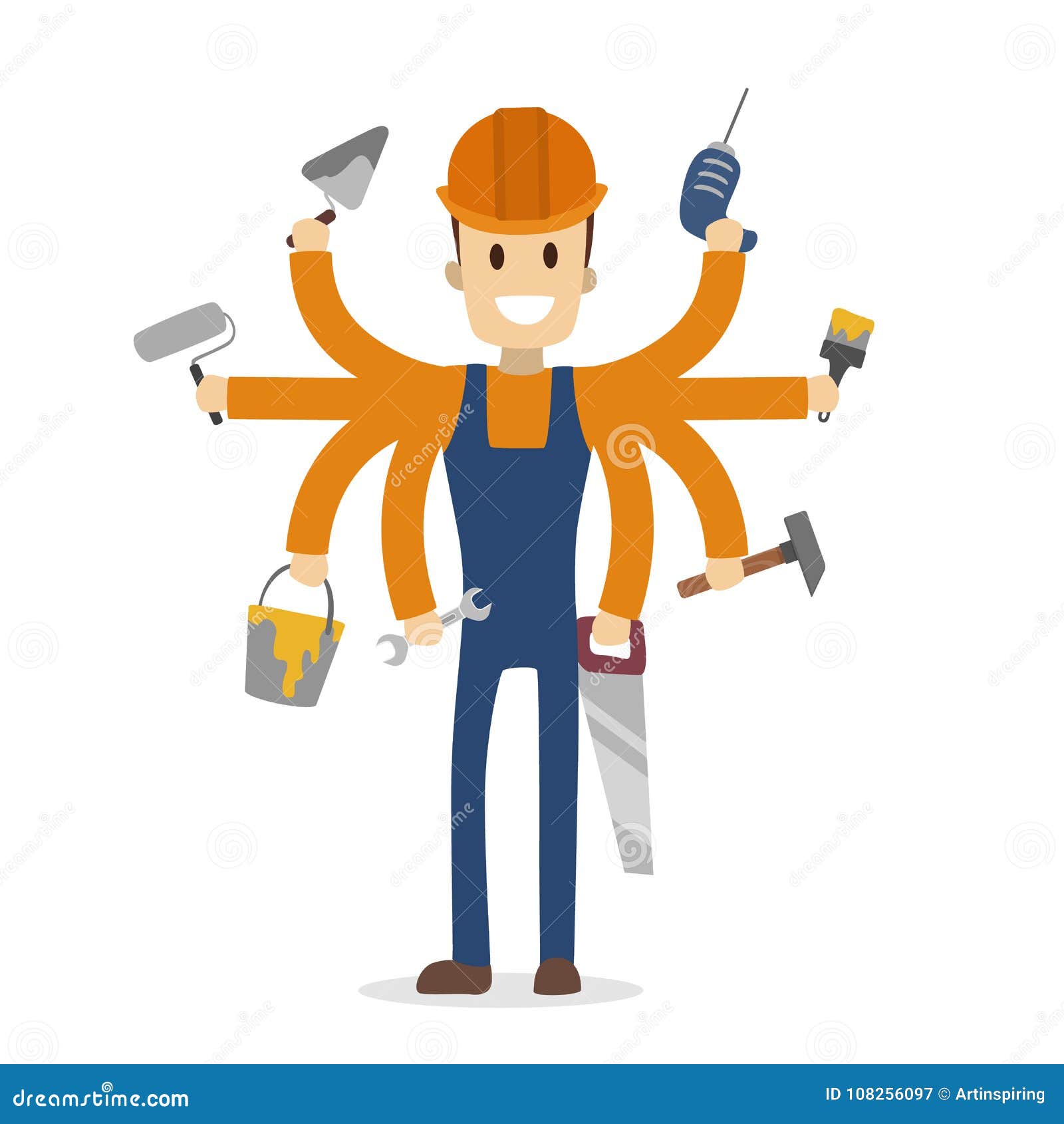 Multitasking Construction Worker. Stock Vector - Illustration of ...