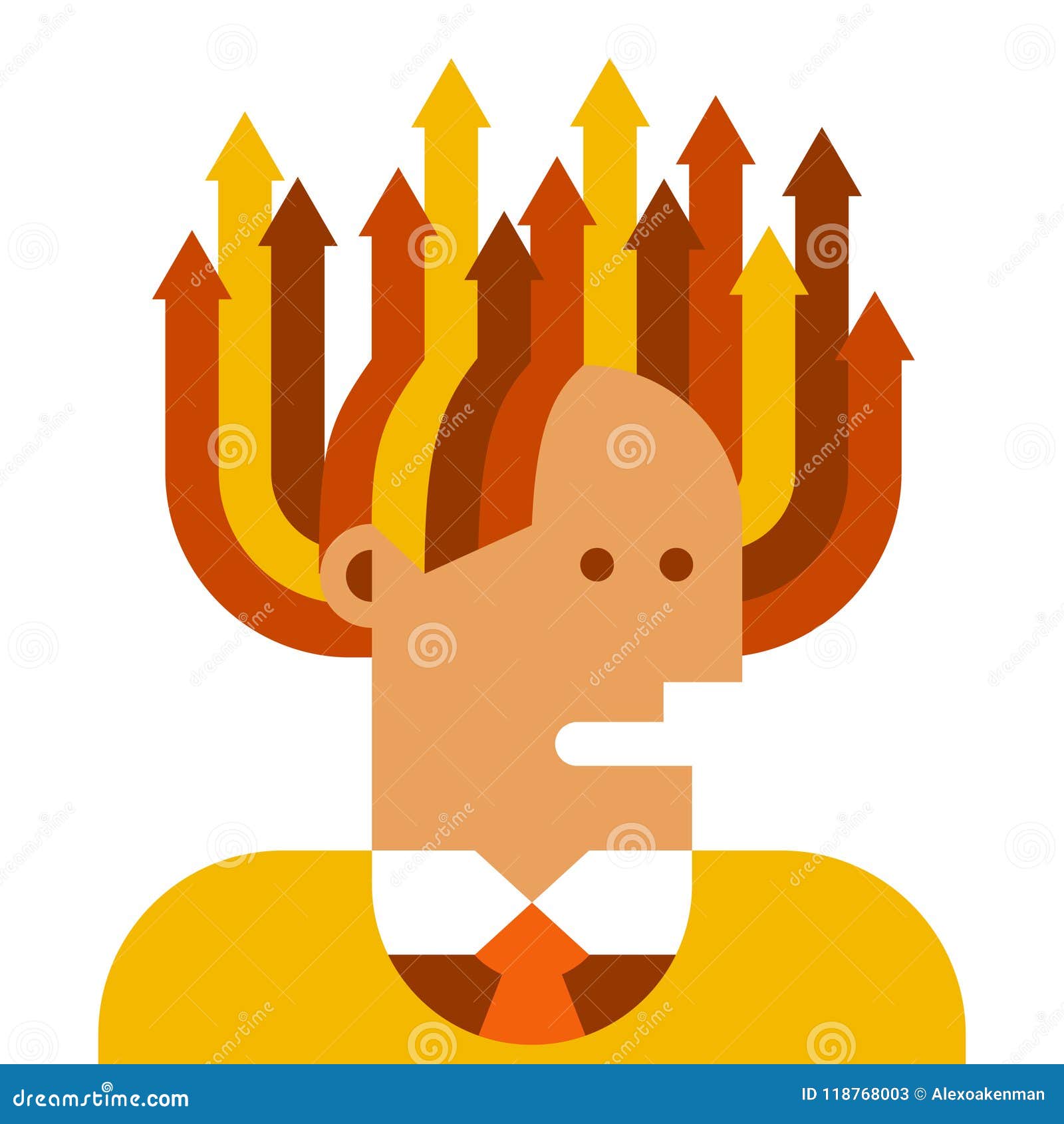 multitasking  concept in flat style. businessman with hair on end.