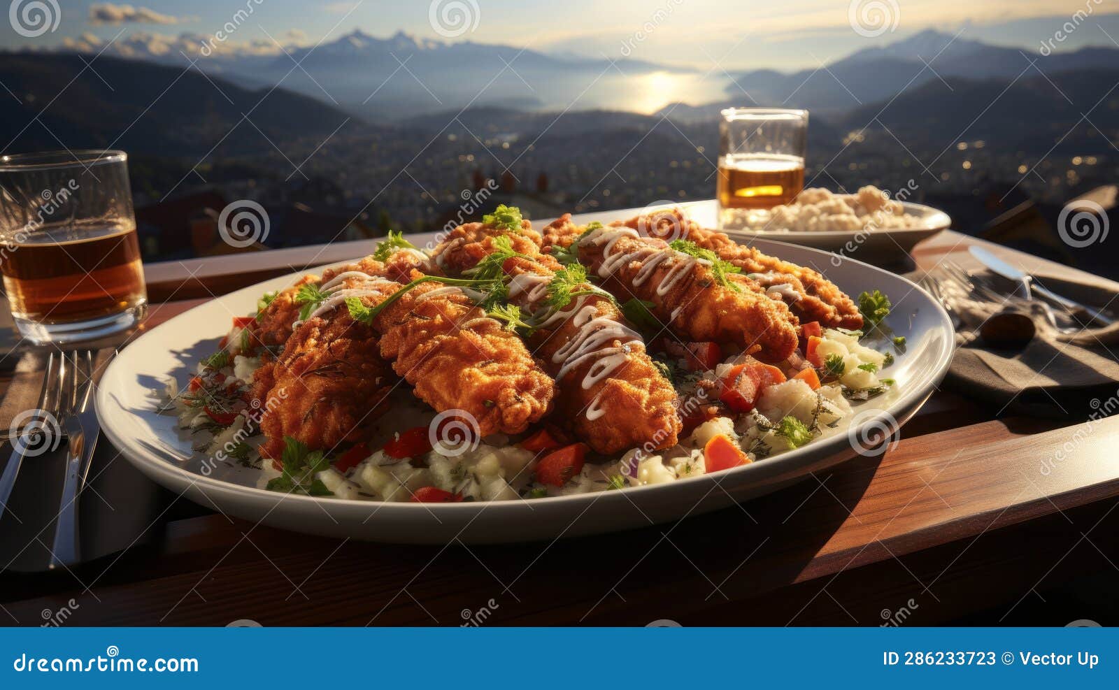 munchner schnitzel with sauce on top. generative ai.
