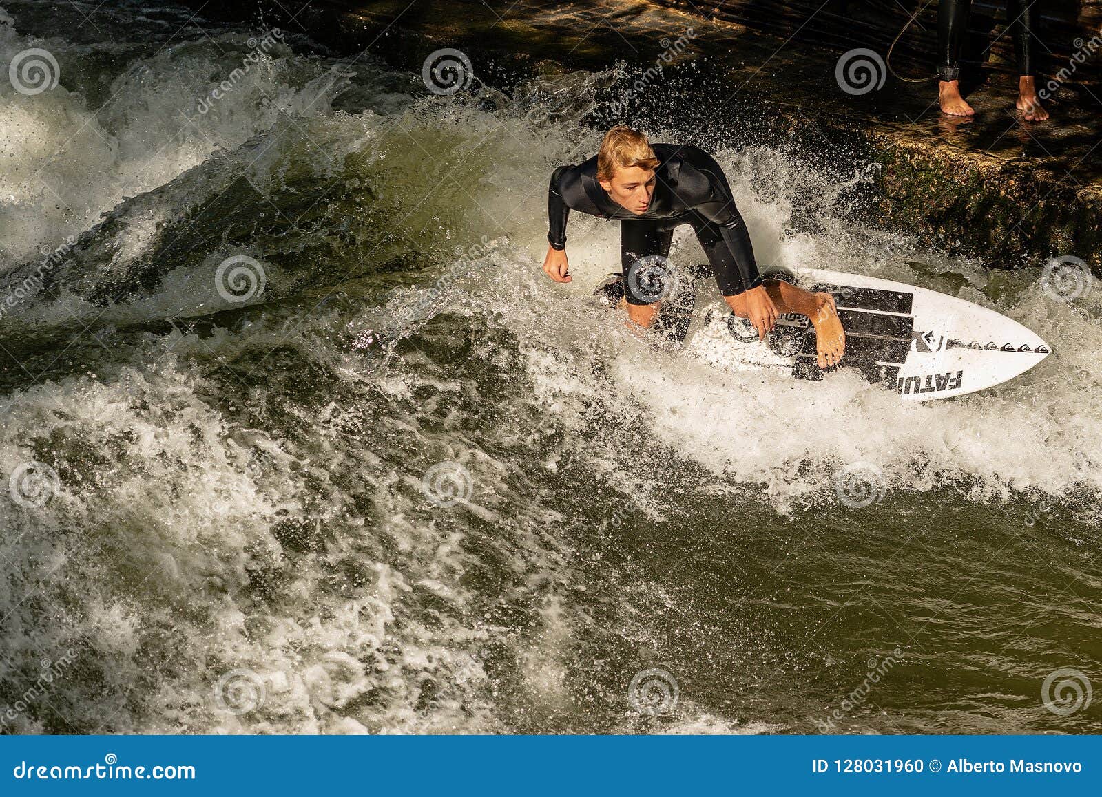 Surfing on the Eisbach River Englischer Garten Munich Editorial Image