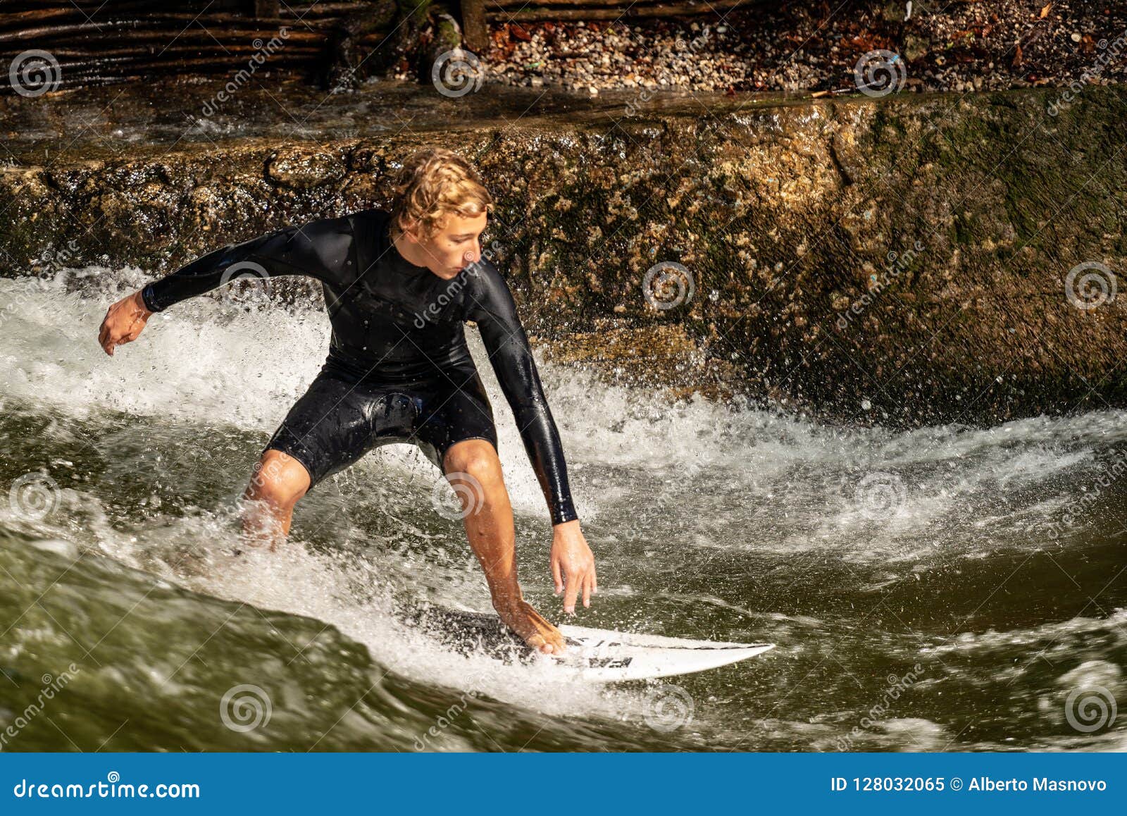Surfing On The River Englischer Garten Munich Editorial
