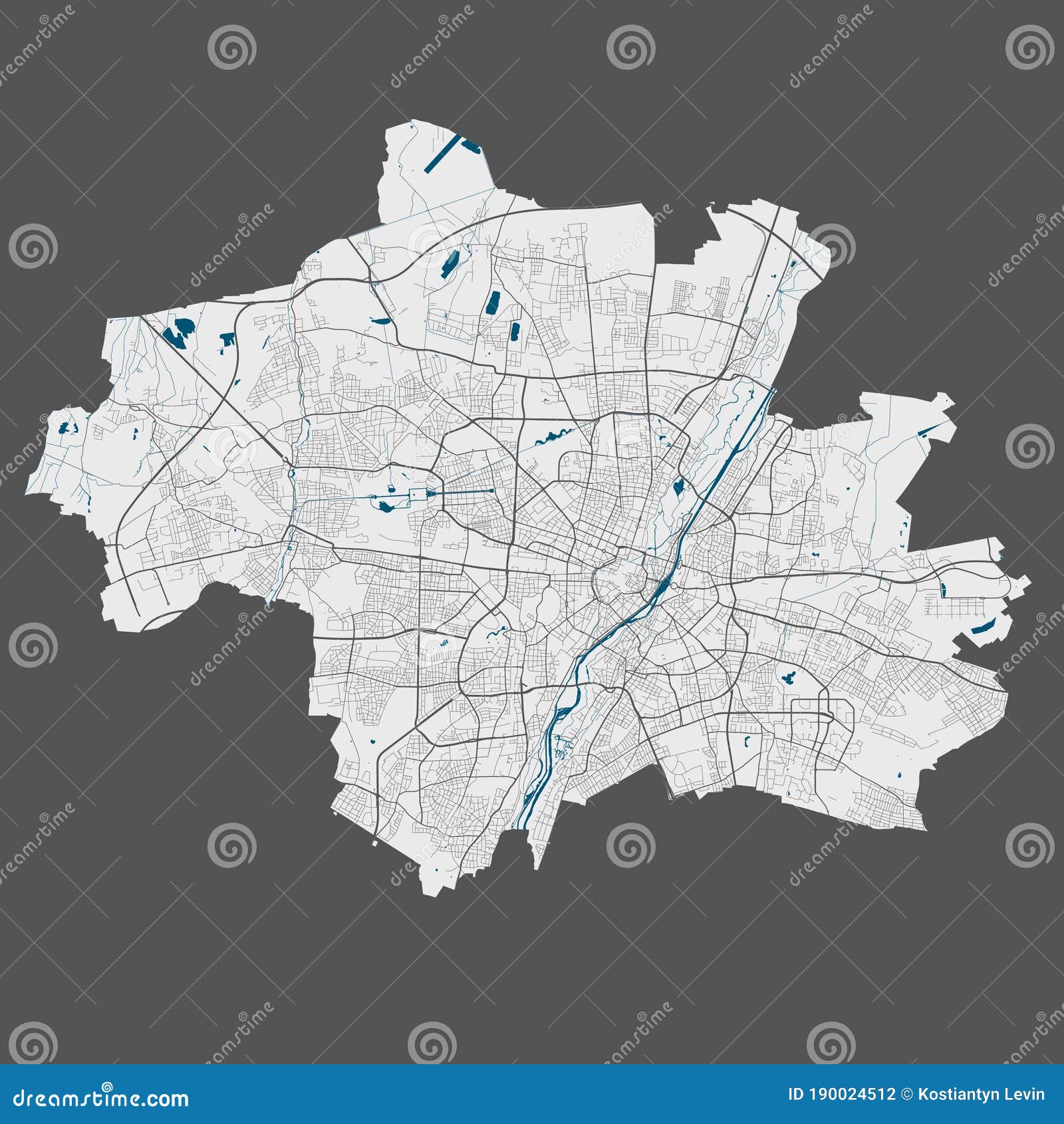 Munich Map Detailed City Poster Streets Water Vector Administrative Area Grey Background 190024512 