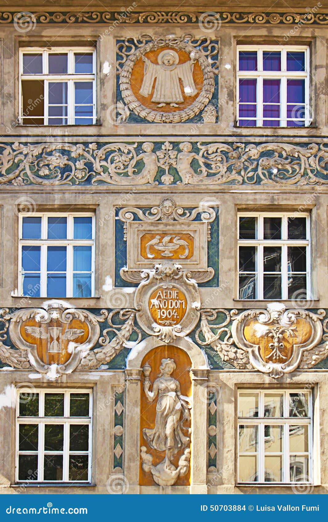 munich, painted baroque house at rindermarkt corner