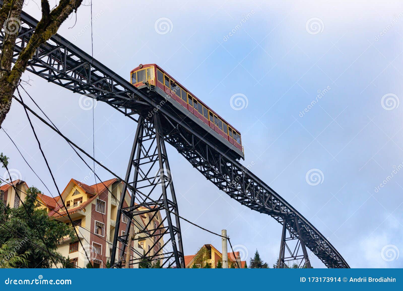 bottom view on the rails of the funicular legend. unique bridge.