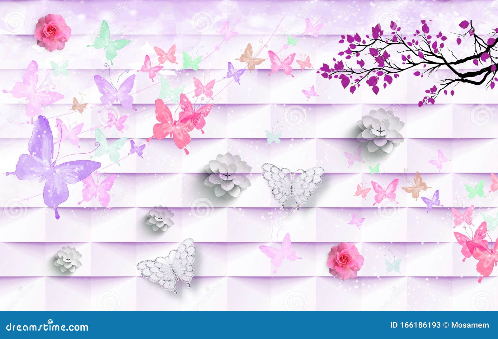 Mural En 3d Los Fondos De Escritorio Con Flores Orquídeas Y Mariposas  Ondeando Fondo De Rosa En 3d Representando Visualmente Expa Stock de  ilustración - Ilustración de color, textura: 166186193