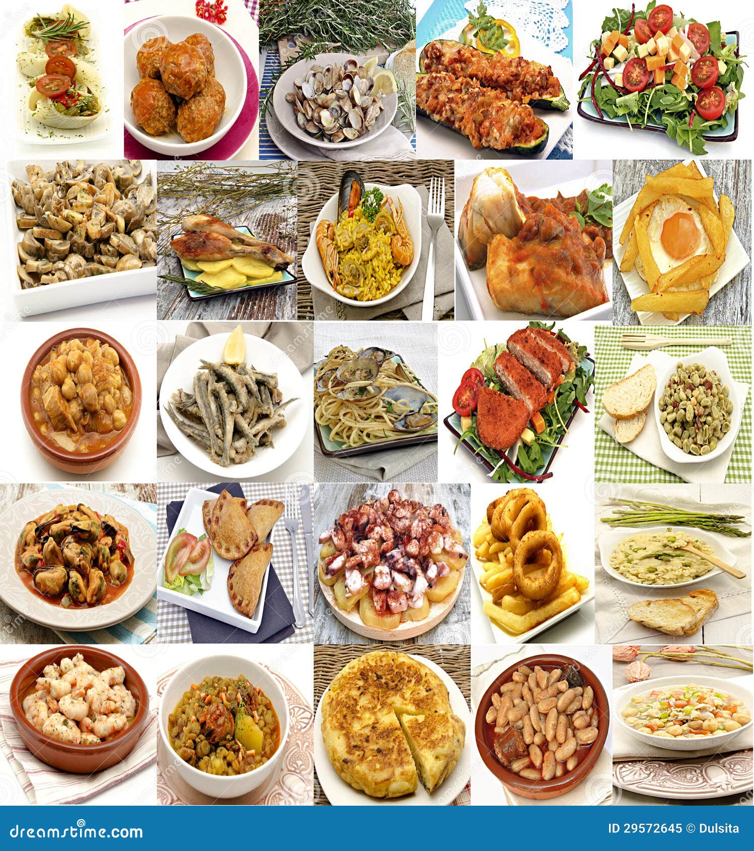 Mural of Spanish dishes stock image. Image of mussels 29572645