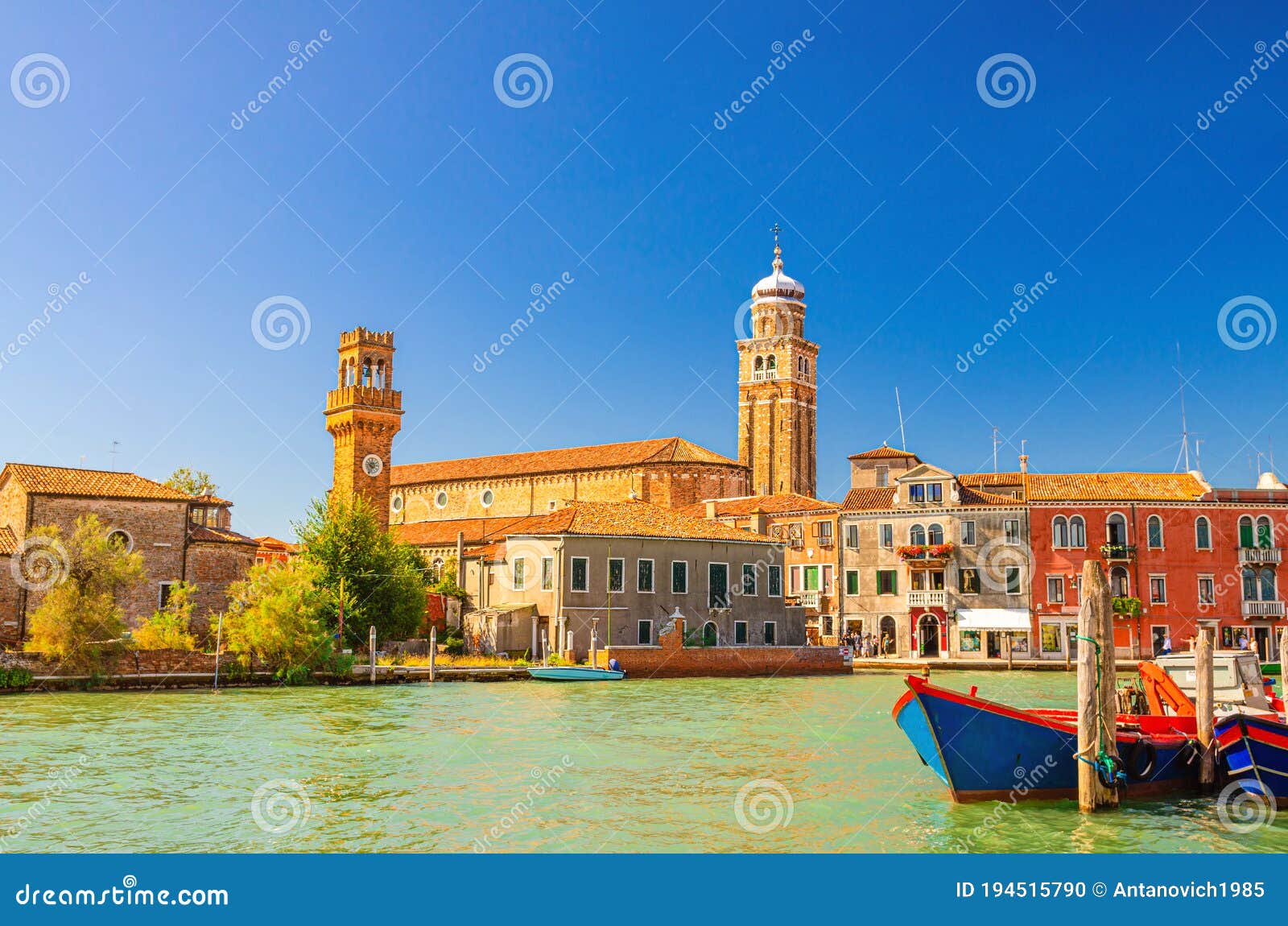 murano islands cityscape with clock tower torre dell`orologio