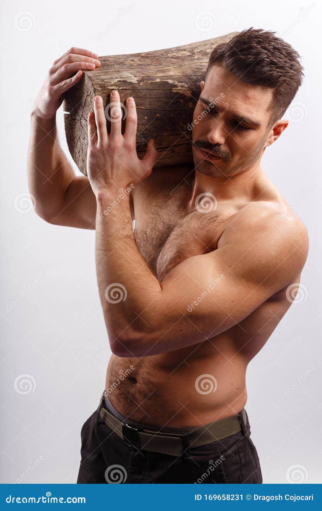 Naked Muscular Man Covering With White Tile Royalty Free 