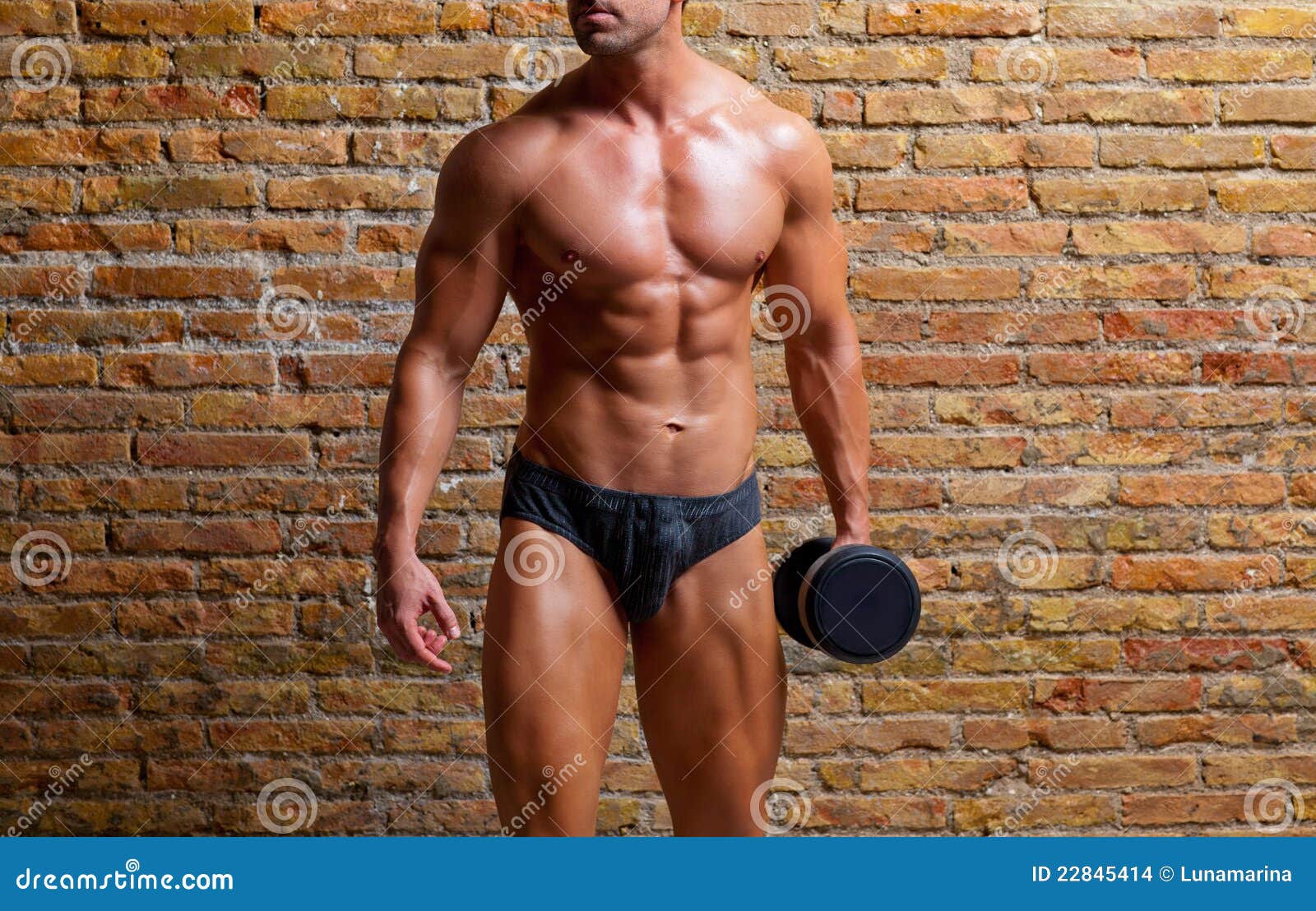 Muscle Shaped Underwear Man with Weight on Gym Stock Photo - Image