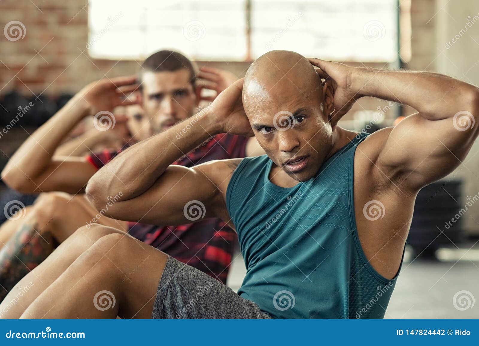 Black man, fitness and body, measuring tape and abs with health