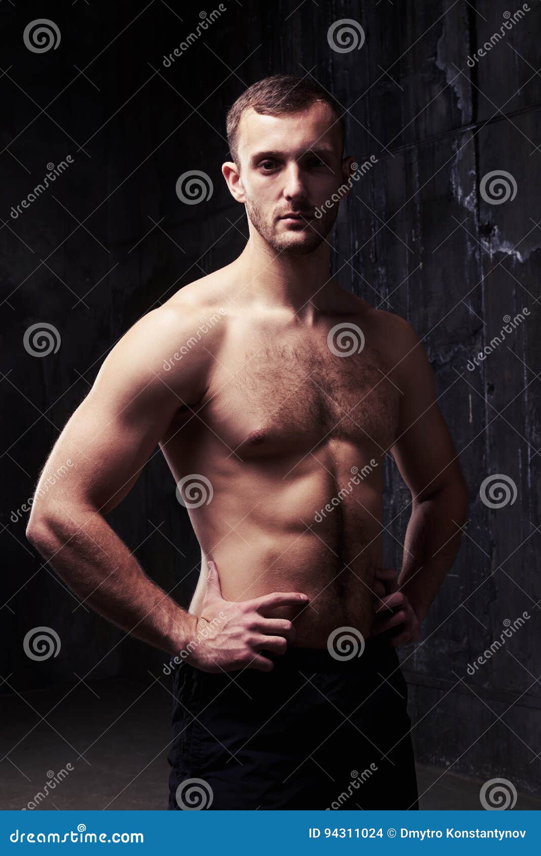 Handsome Young Bearded Man . Portrait Of Naked Muscular 