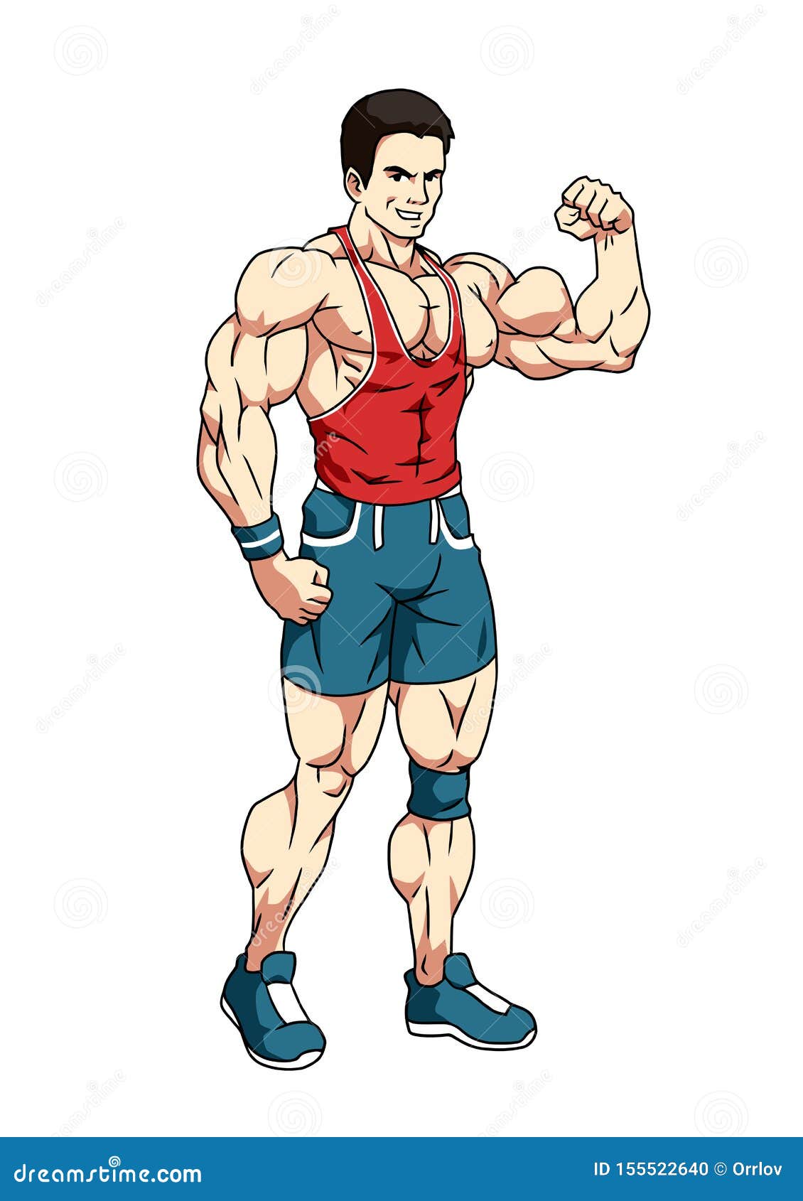 Muscular Bodybuilder Showing Big Biceps Stock Vector - Illustration of ...