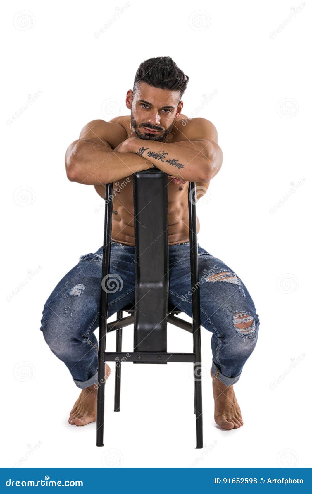 Muscular Bodybuilder Sitting on Chair Stock Photo - Image of beautiful ...
