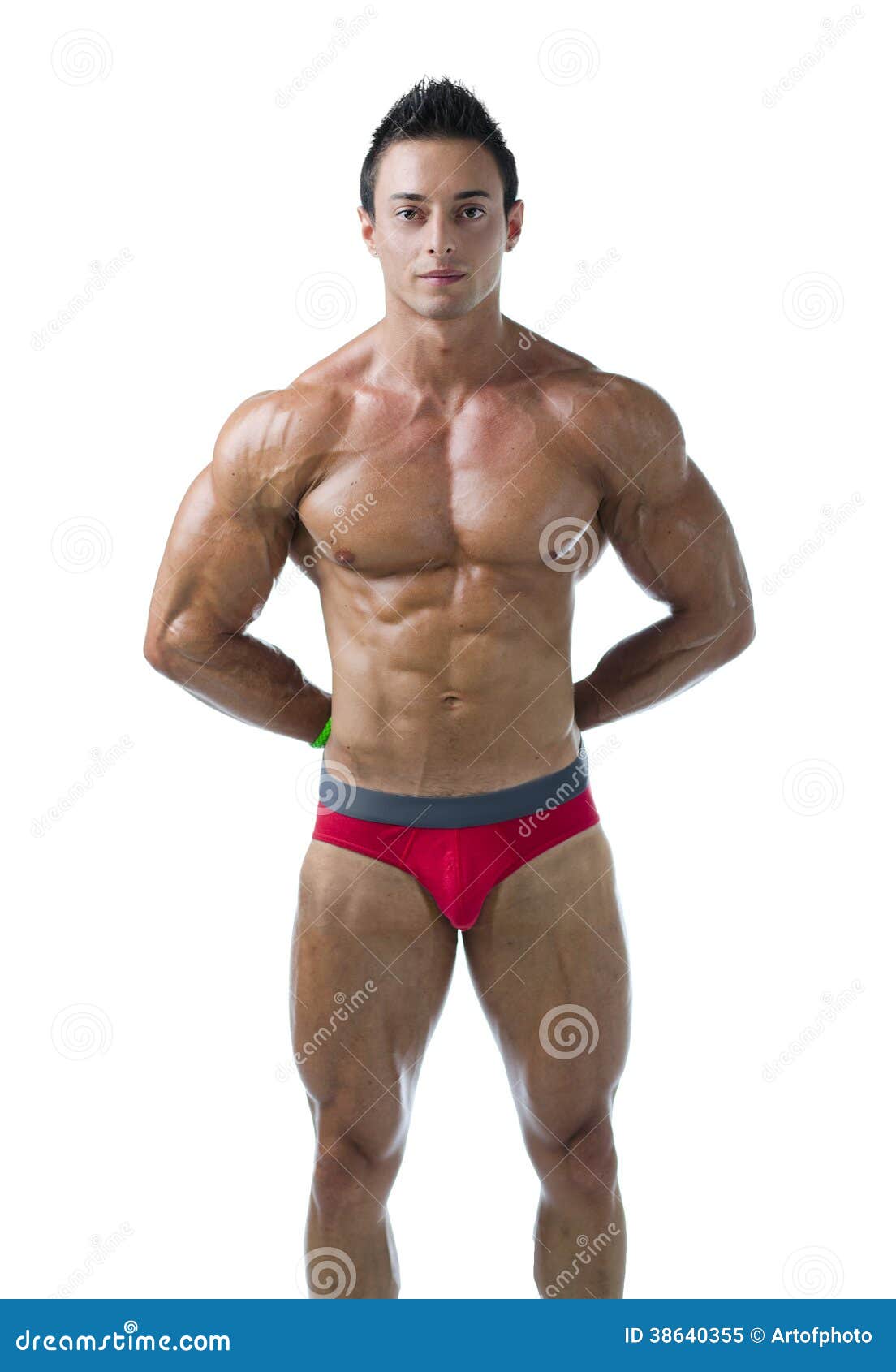 Muscular Bodybuilder Standing, Hands Behind Back Stock Image Image of