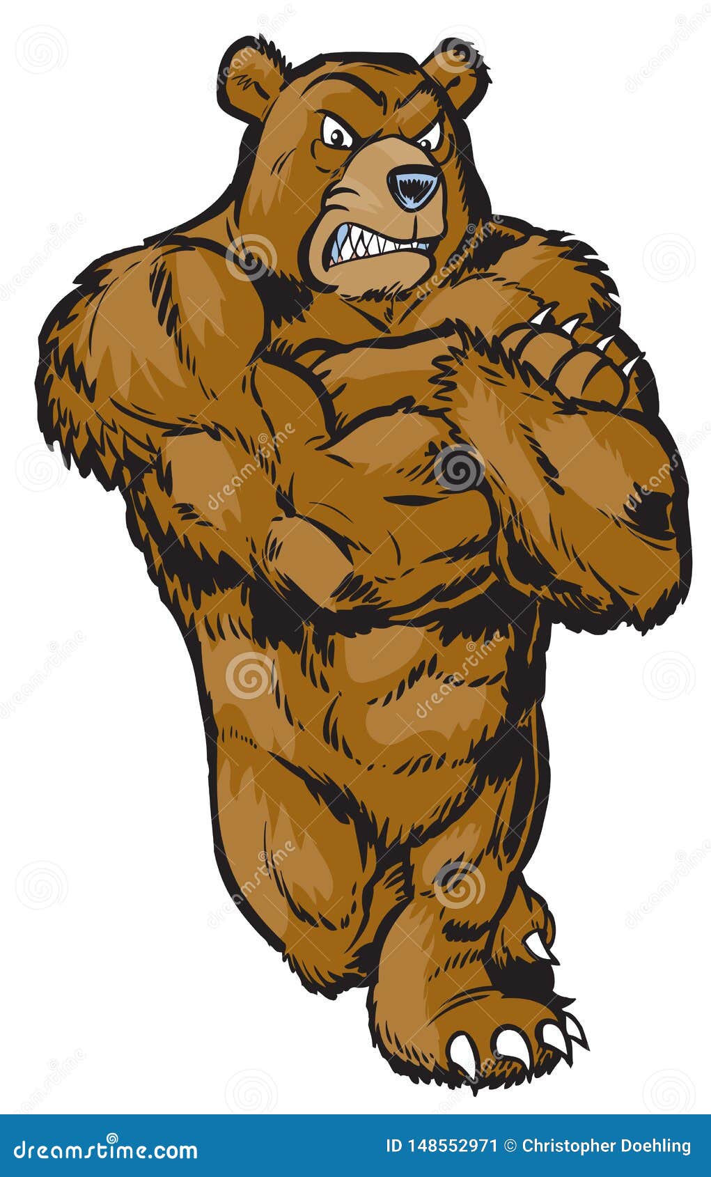 Muscular Cartoon Bear Mascot Leaning Stock Vector - Illustration of