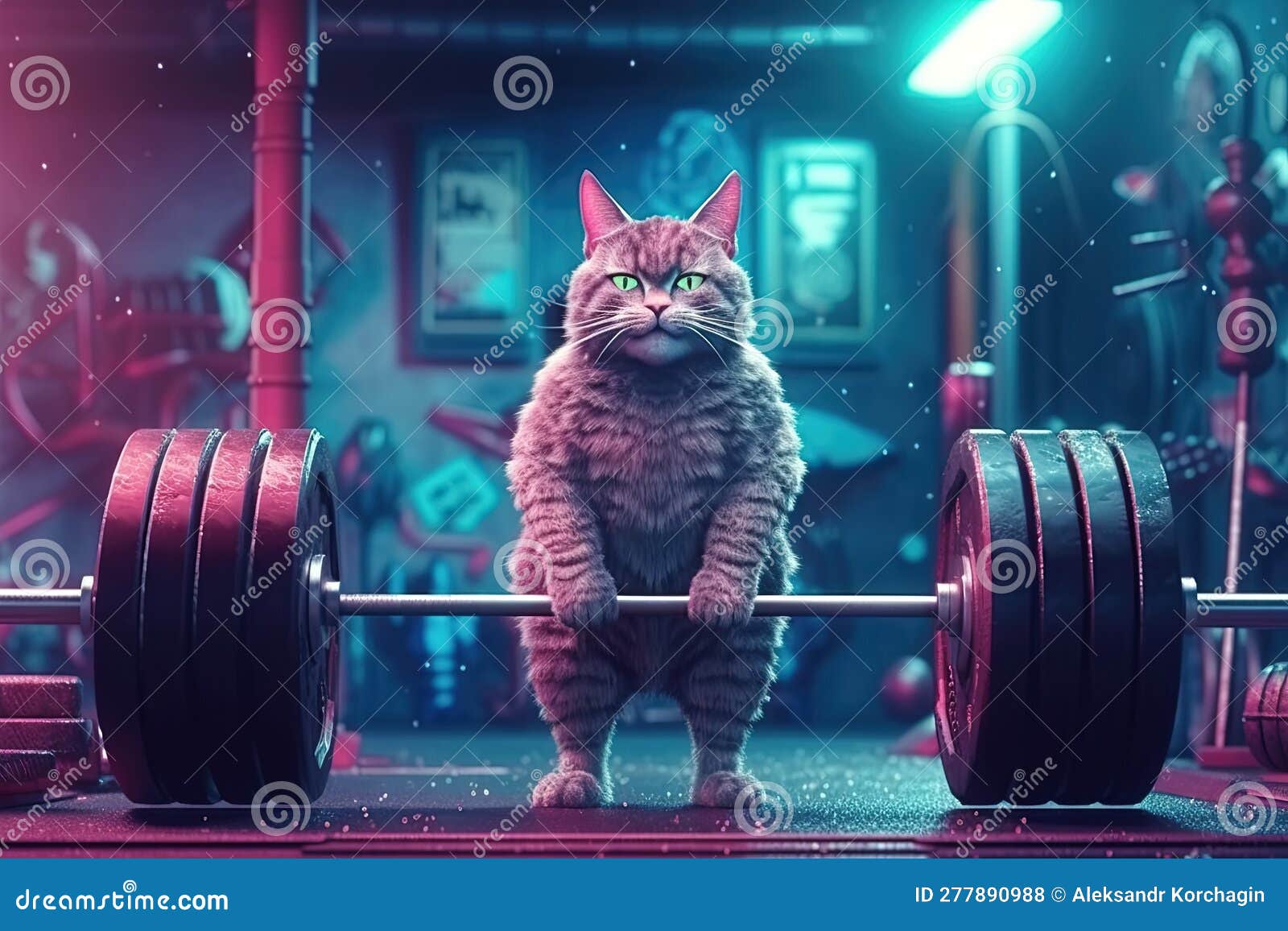 Muscular Cat Athlete Lifts a Barbell in Gym during Sports Training ...