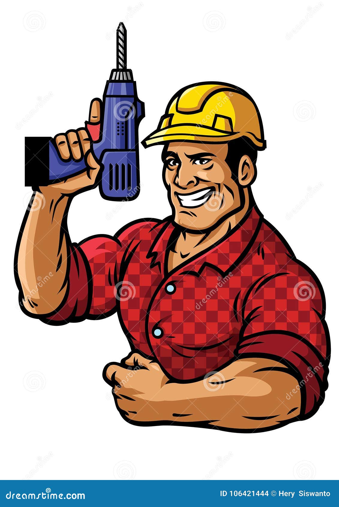 Muscular Construction Worker with Drill Stock Vector - Illustration of ...