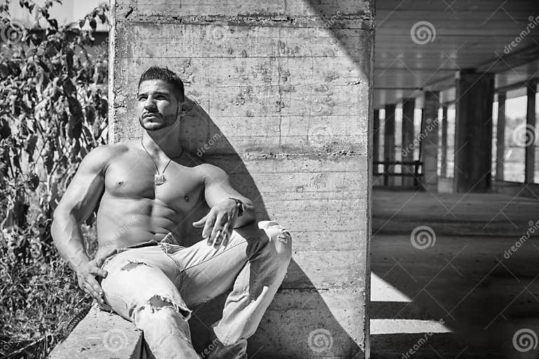 Muscular Construction Worker Shirtless in Building Stock Photo - Image ...