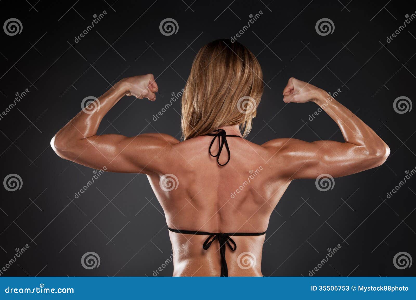 Muscular Female Back in Black Bikini. Stock Image - Image of hands,  athlete: 35506753