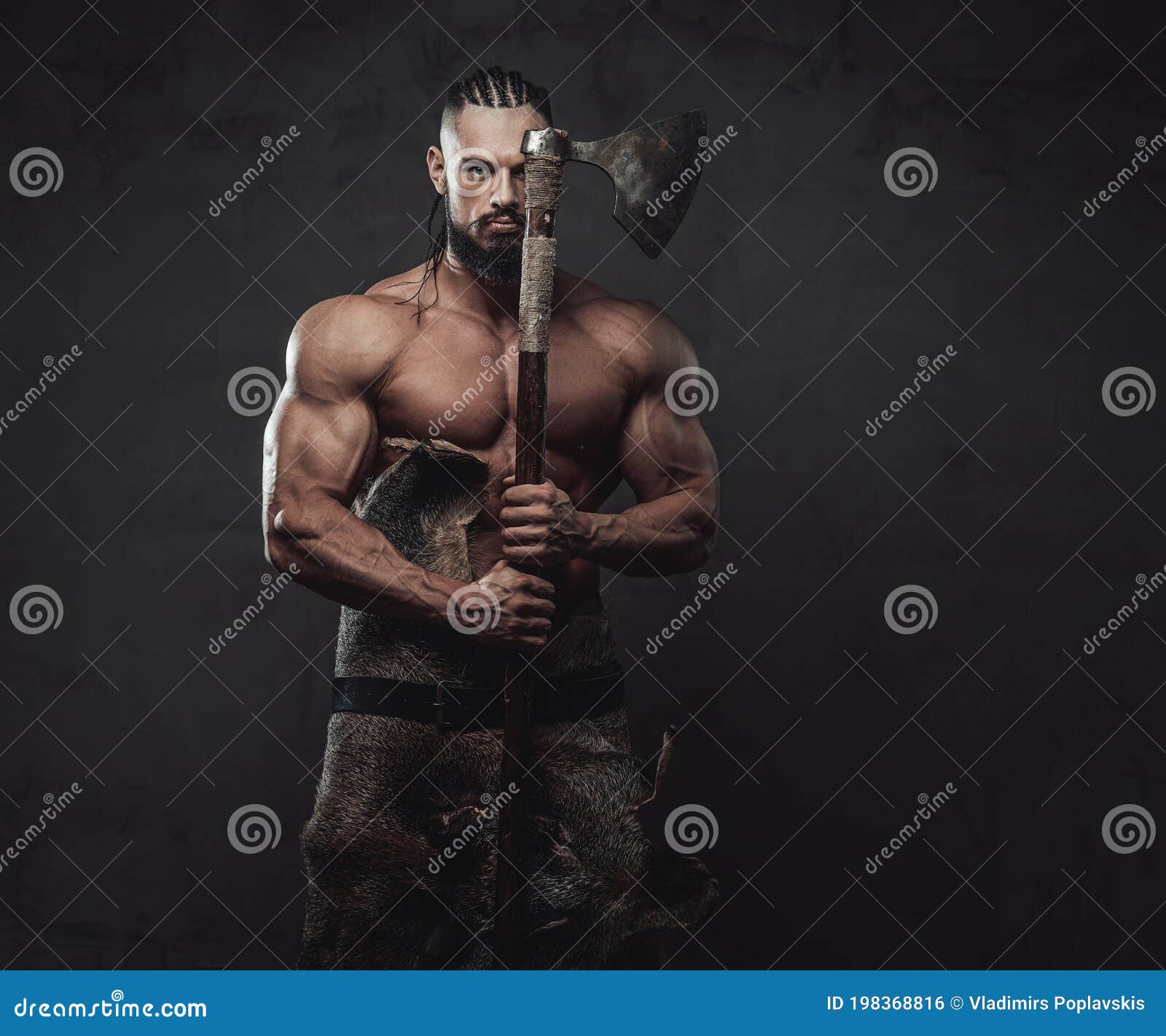 Muscular Guy Dressed Like Viking Posing in Dark Background Stock Photo ...