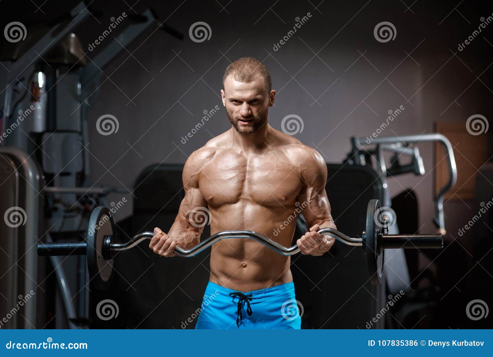 Portrait Of Man With Barbell Stock Photo - Image of hands 
