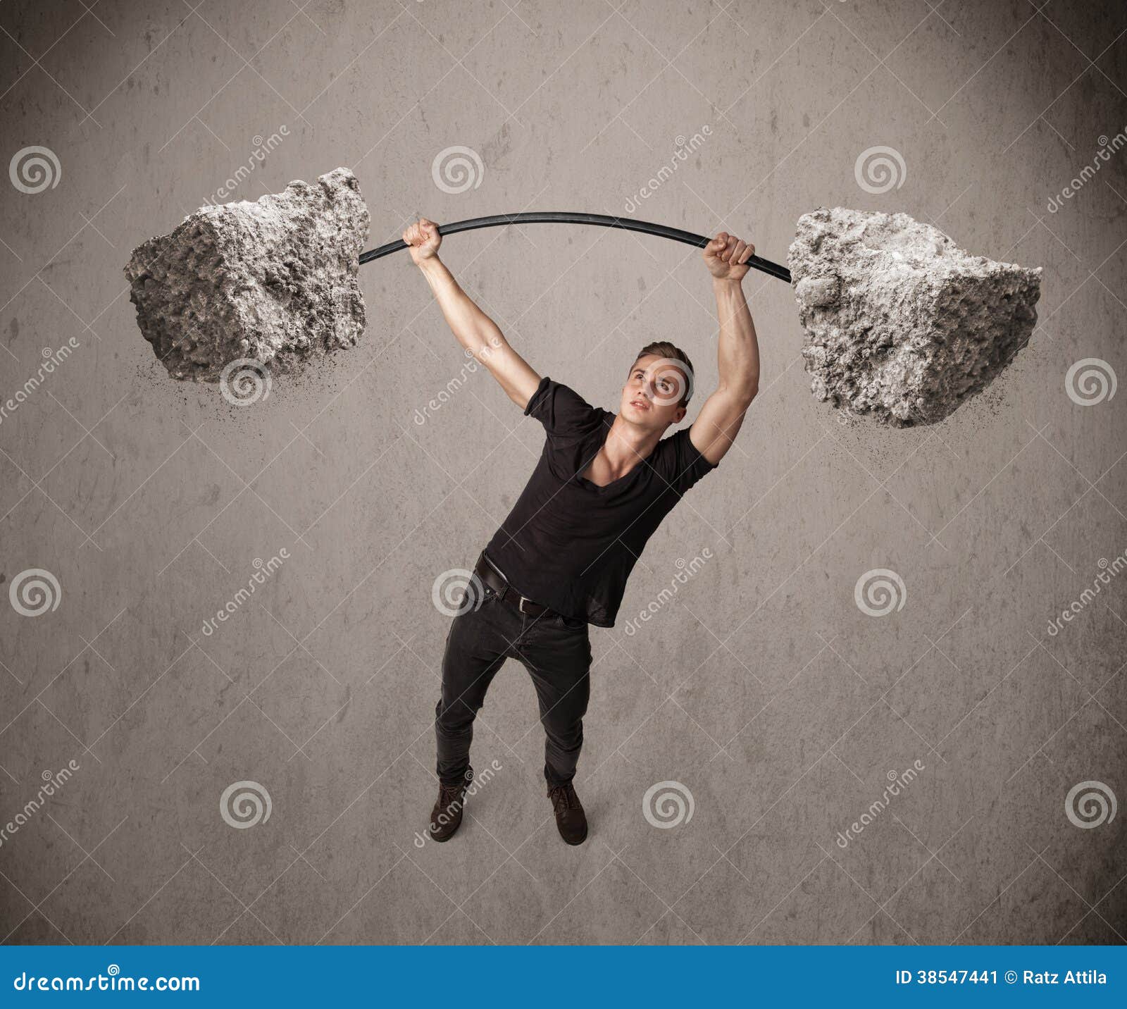 Muscular Man Lifting Large Rock Stone Weights Stock Image Image of