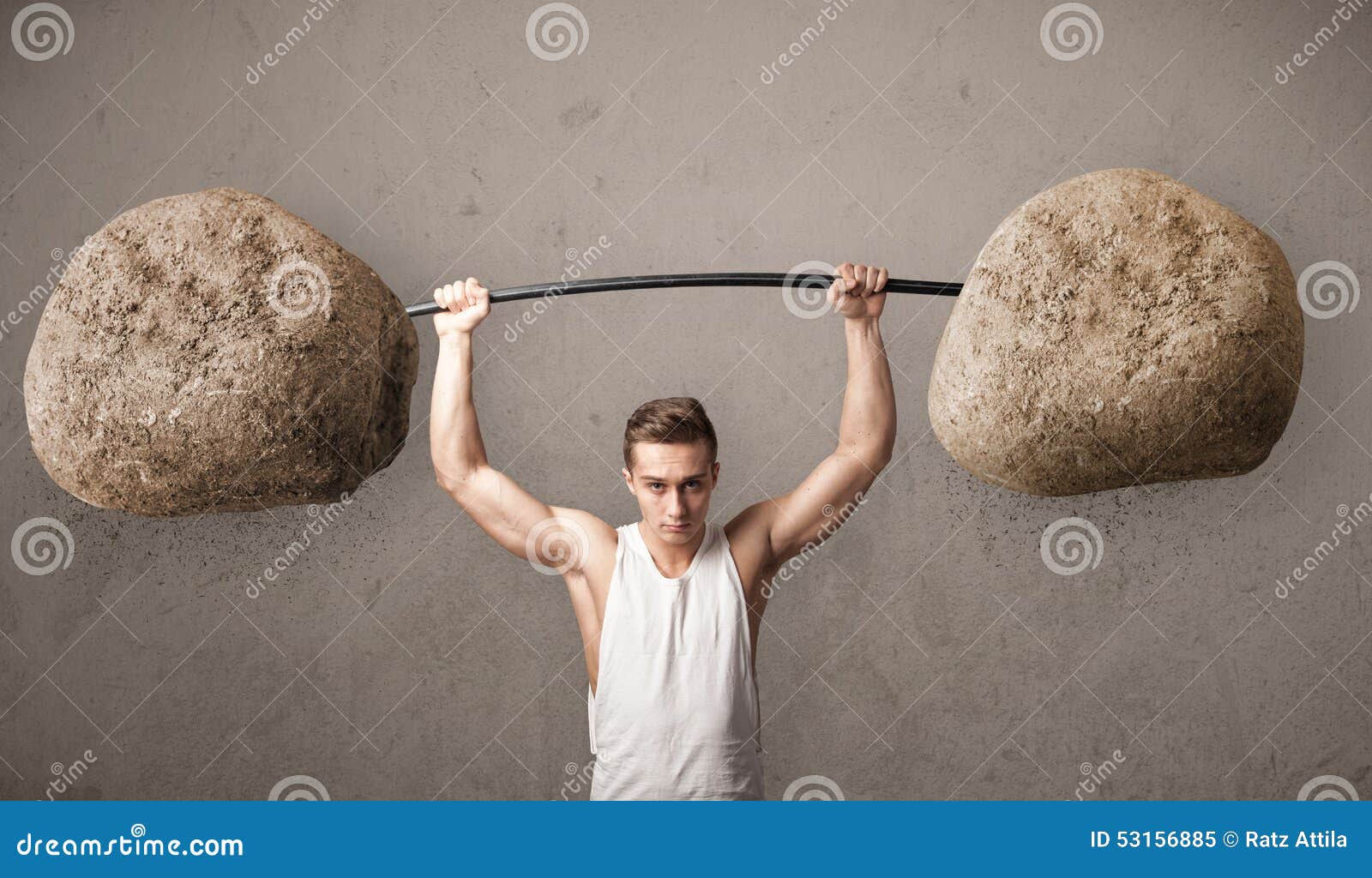 Muscular Man Lifting Large Rock Stone Weights Stock Image Image of