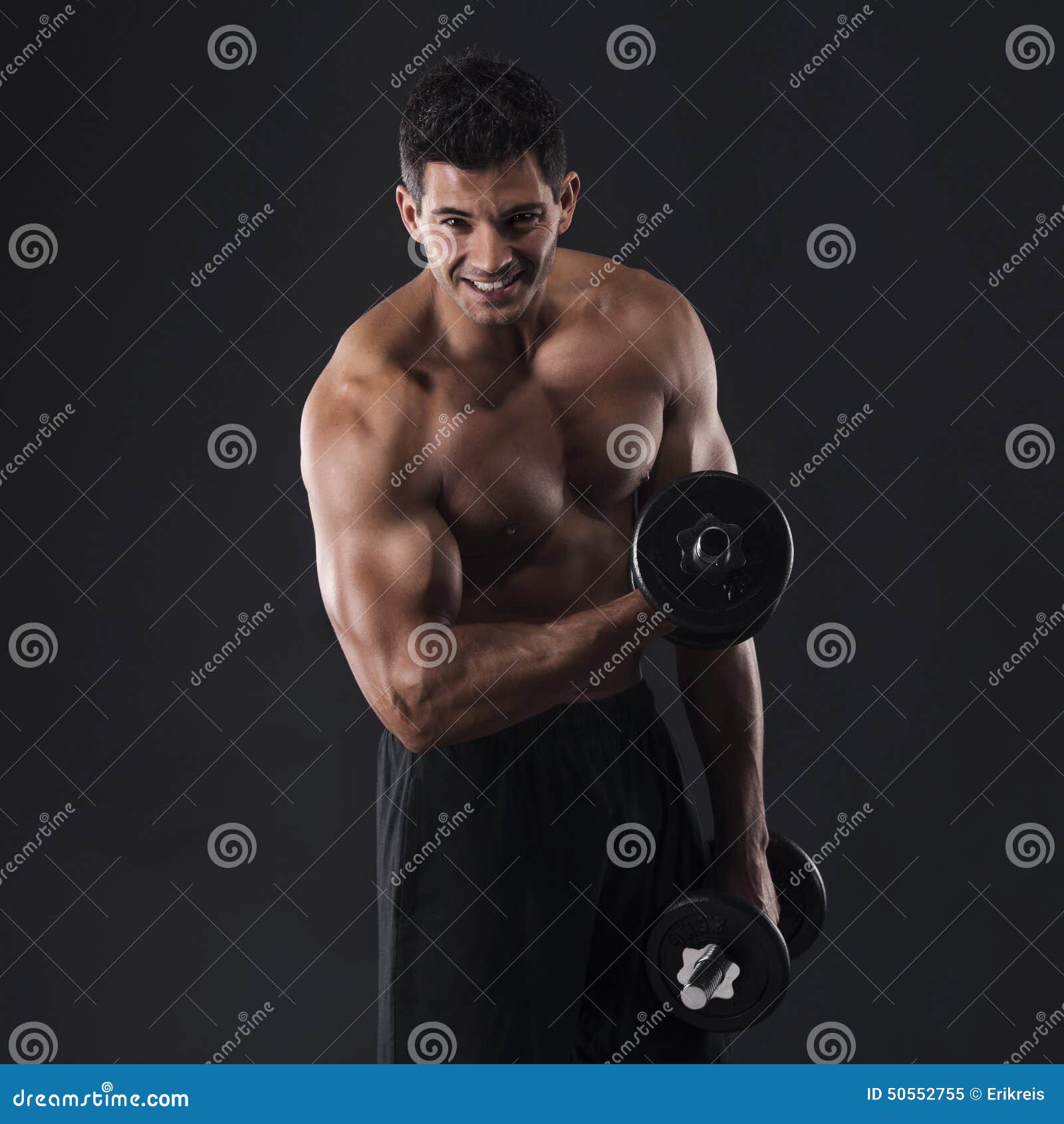Muscular Naked Man Lifting Dumbbell Stock Images 