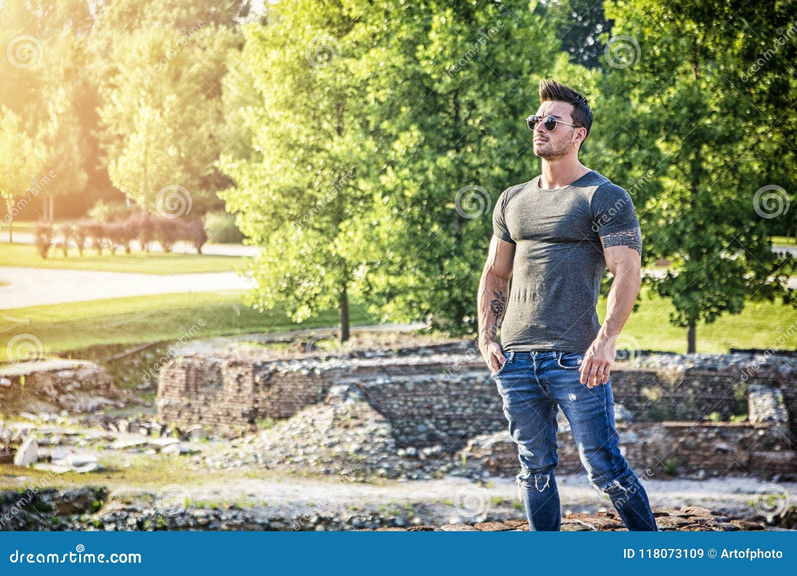 Muscular Man In Luxurious Garden Stock Image Image Of City