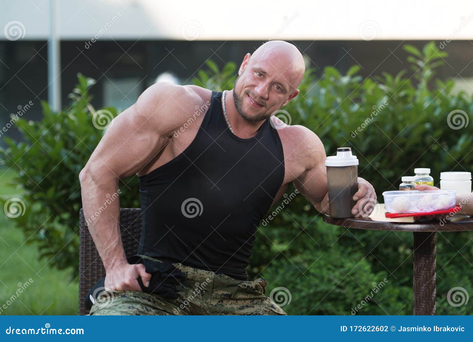 Bodybuilder Drinking Water from Shaker Stock Photo Image of bottle