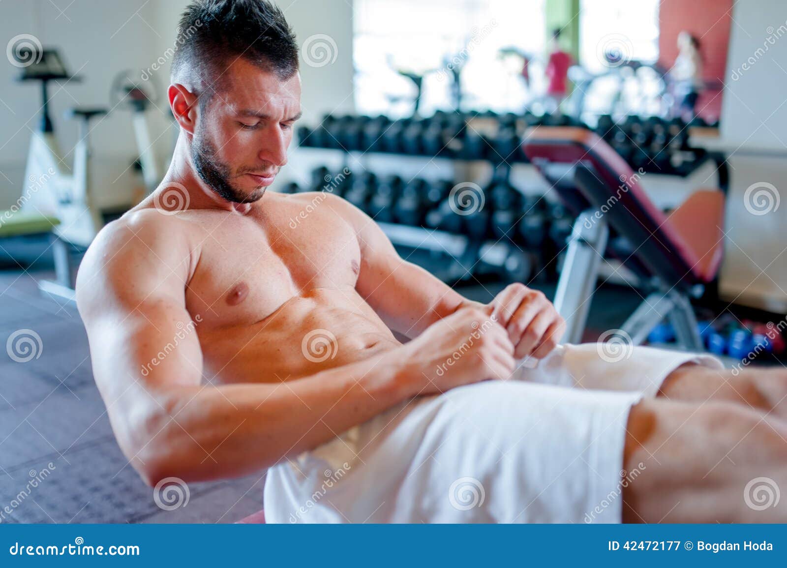 Muscular Man Training in the Gym, Abs Workout Stock Image Image of