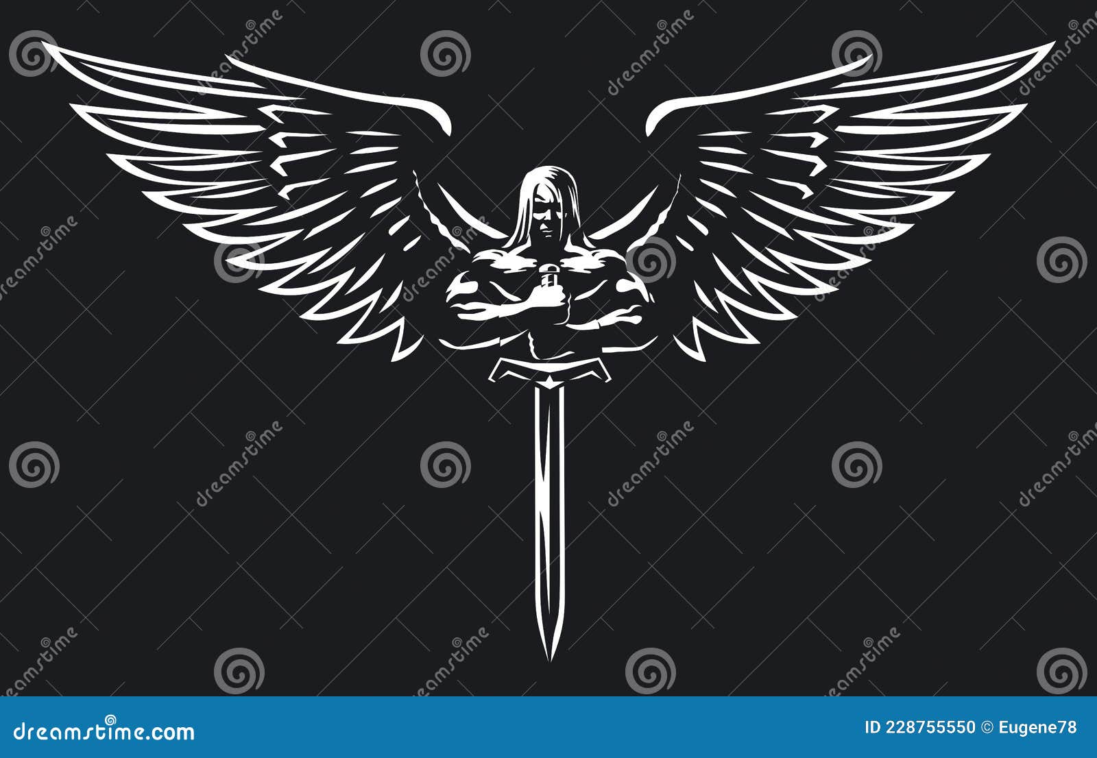 A Muscular Man with Wings and Sword Stock Vector Illustration of