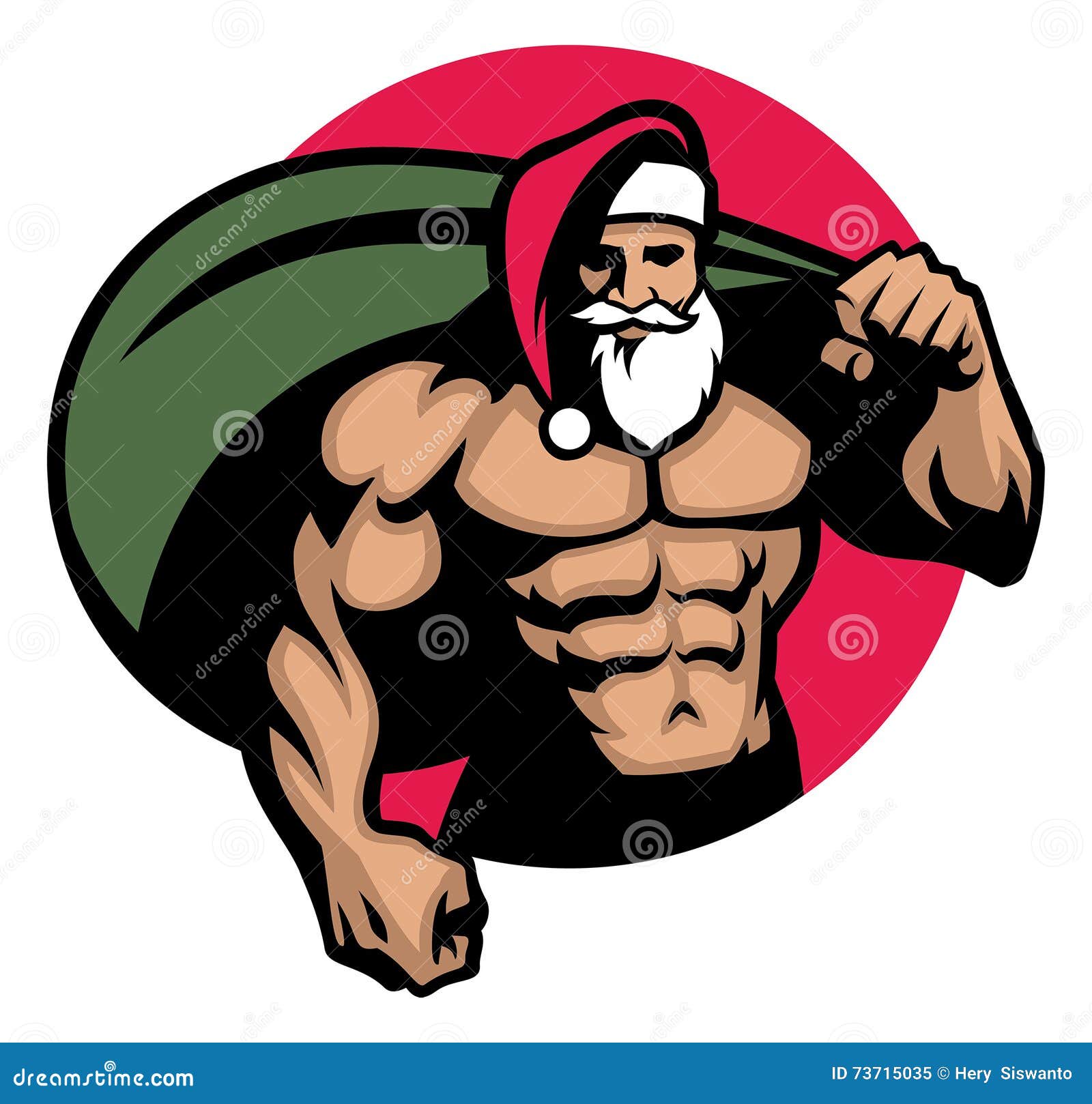 muscular santa claus bring a bag full of christmas gift