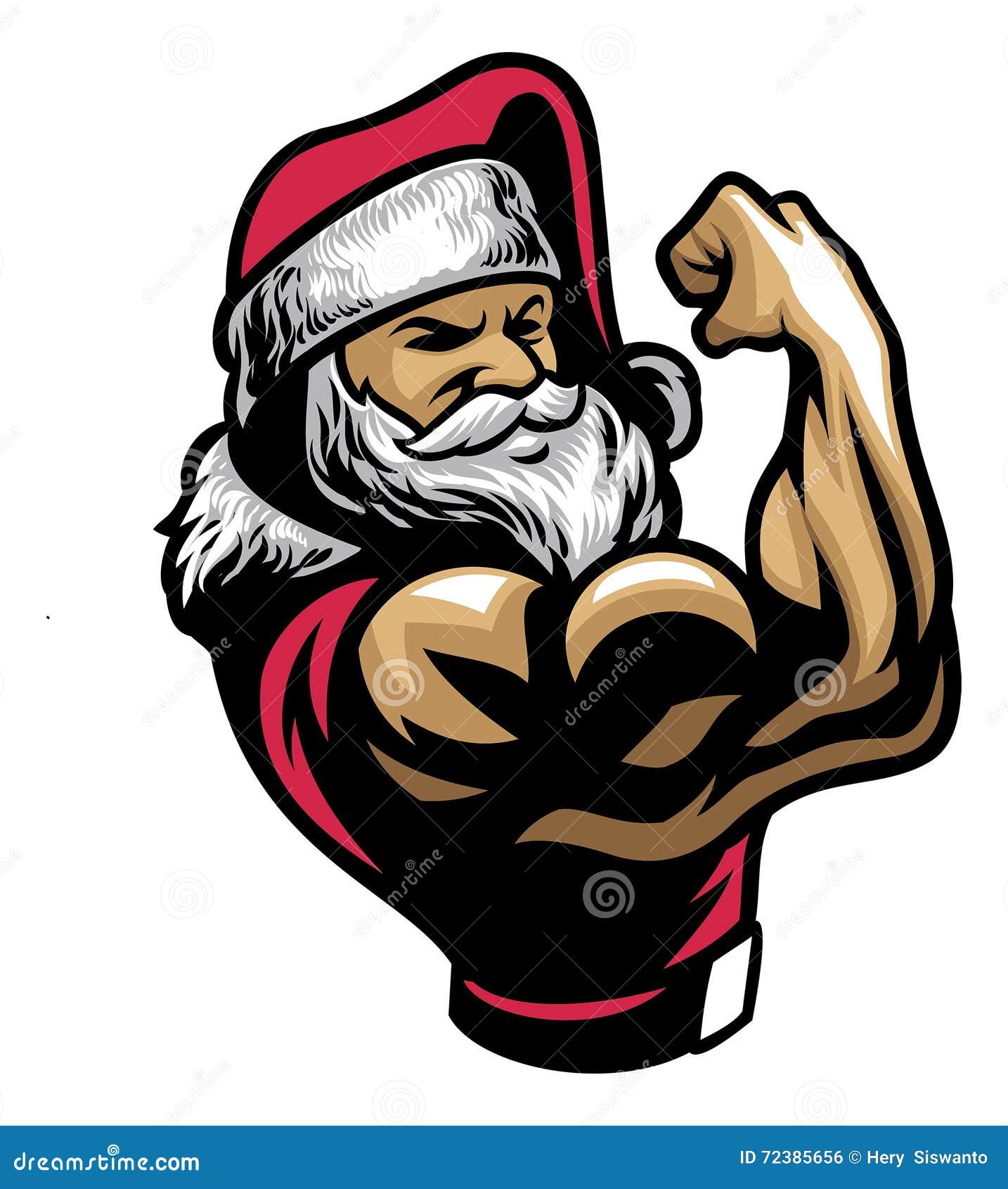 muscular santa claus show his bicep arm