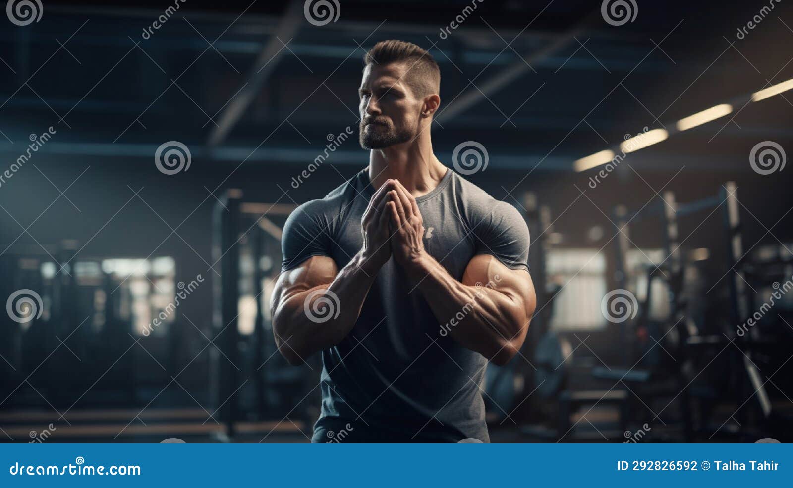 Muscular Weightlifter Clapping Hands and Preparing for Workout at a Gym Stock Illustration