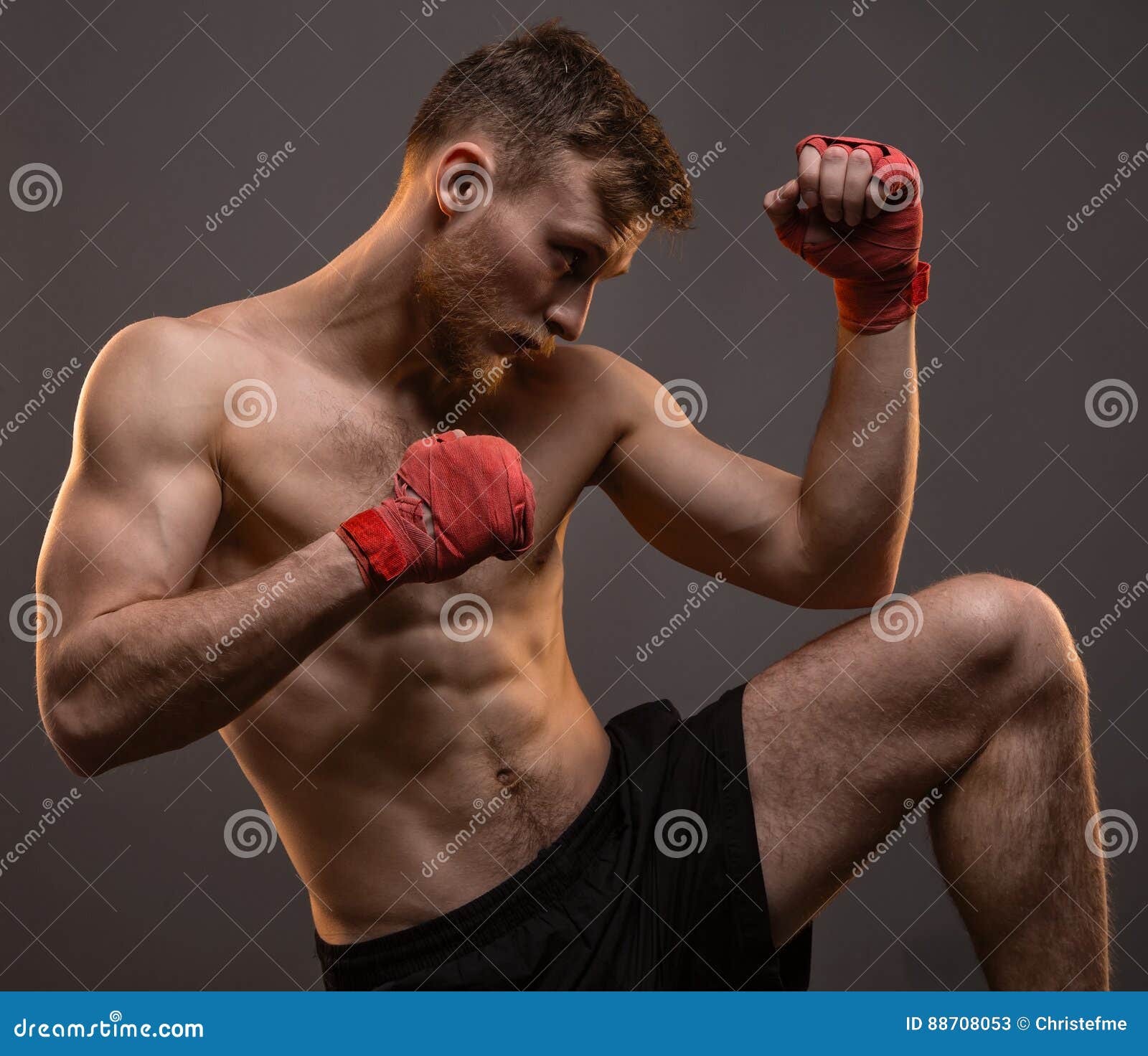 Muscular Young Boxer with Leg Up Stock Image Image of background, black 88708053