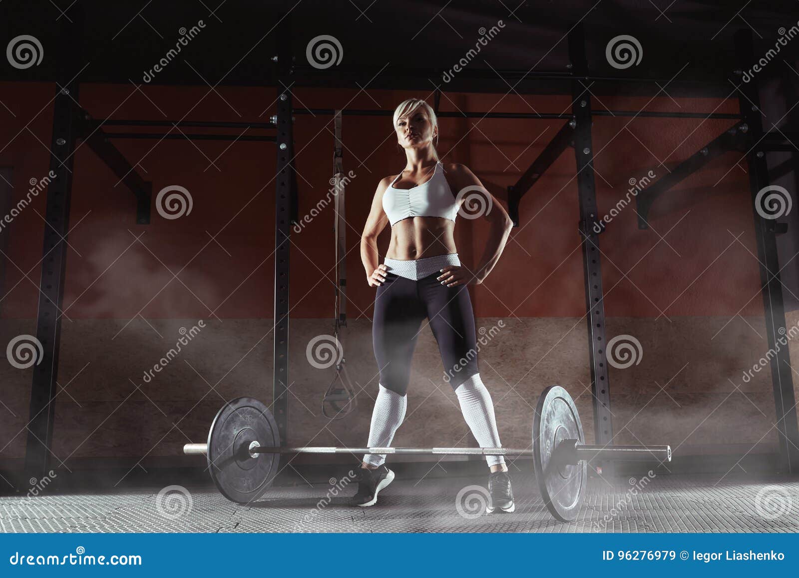 Muscular Young Fitness Woman Lifting A Weight In The Gym Stock Image ...