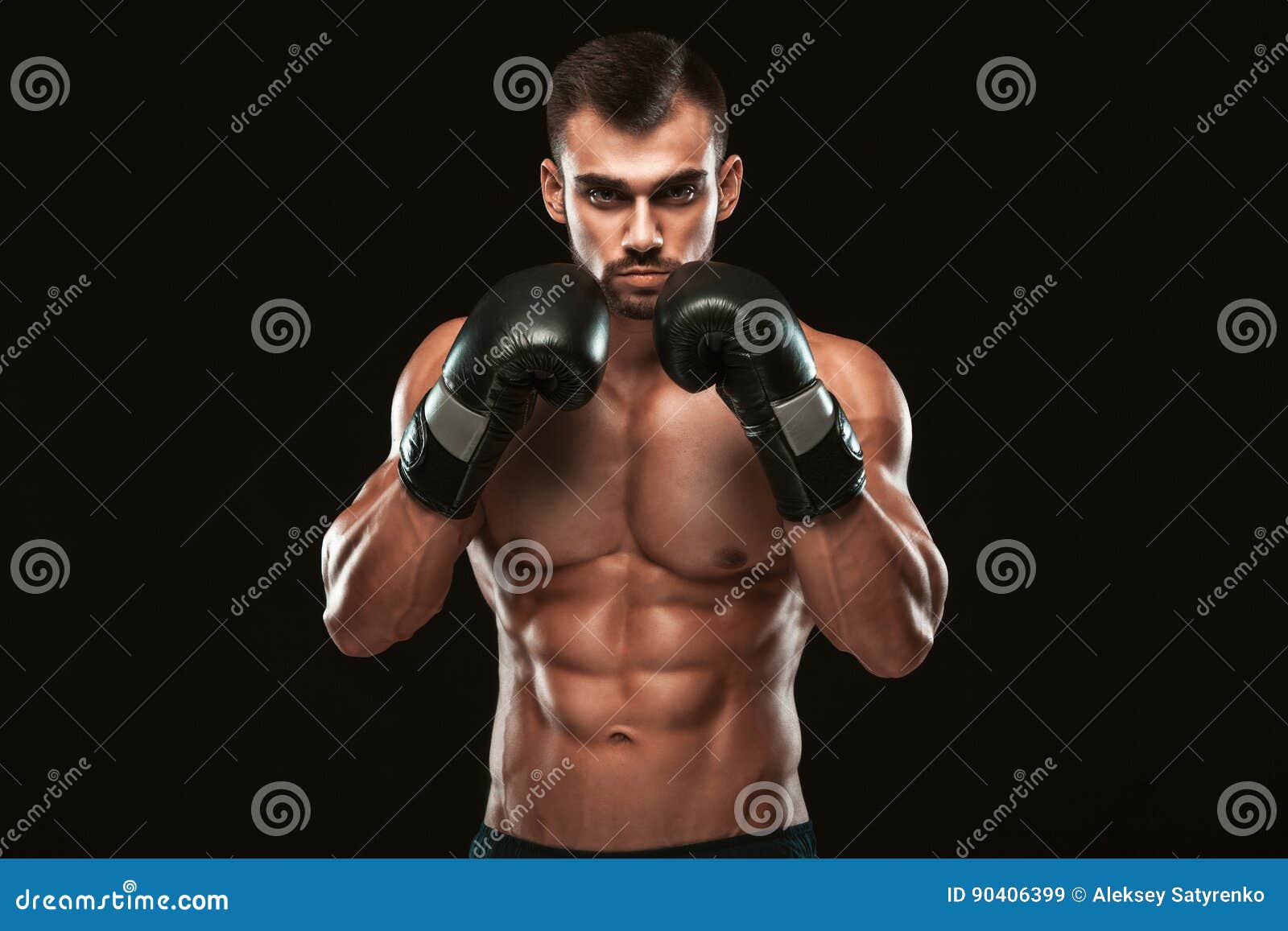Muscular Young Man with Perfect Torso with Six Pack Abs, in Boxing ...