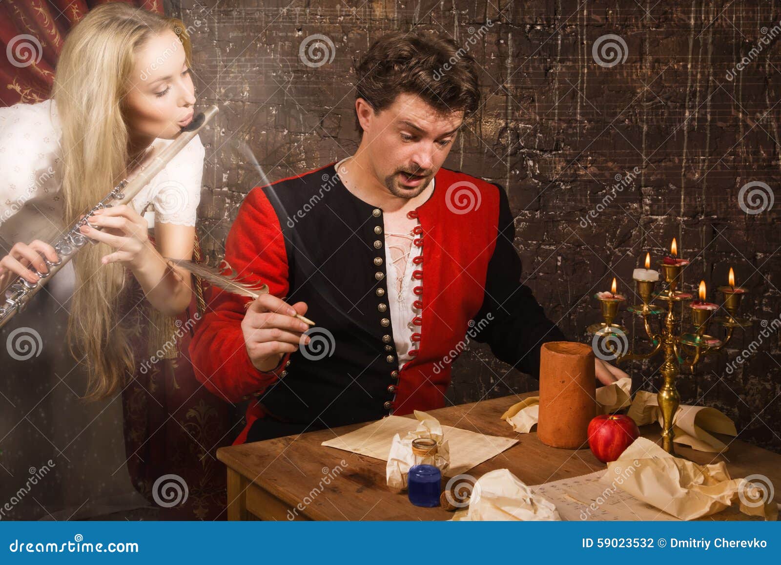 Muse inspires composer. stock photo. Image of classics 59023532