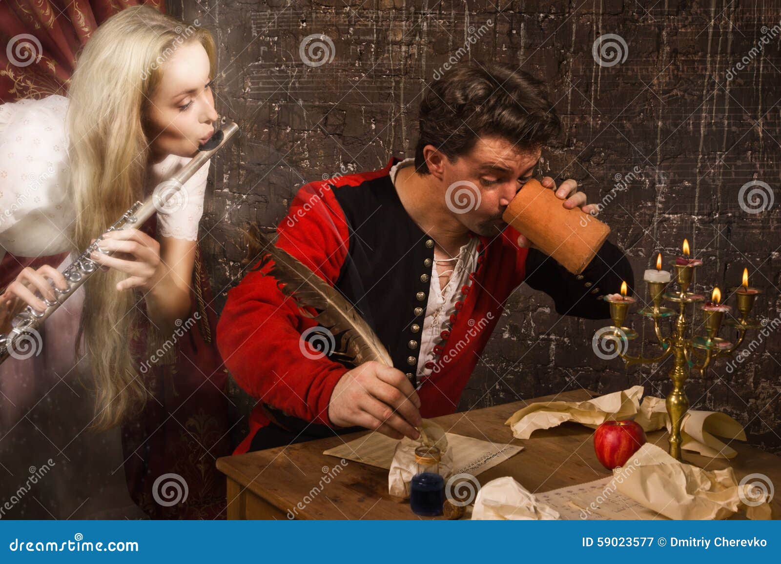 Muse inspires composer. stock image. Image of score, composer 59023577