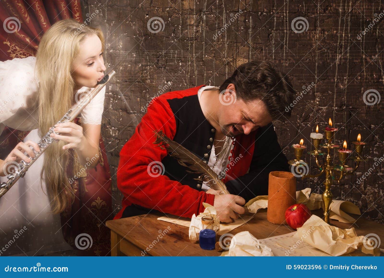 Muse inspires composer. stock photo. Image of classics 59023596