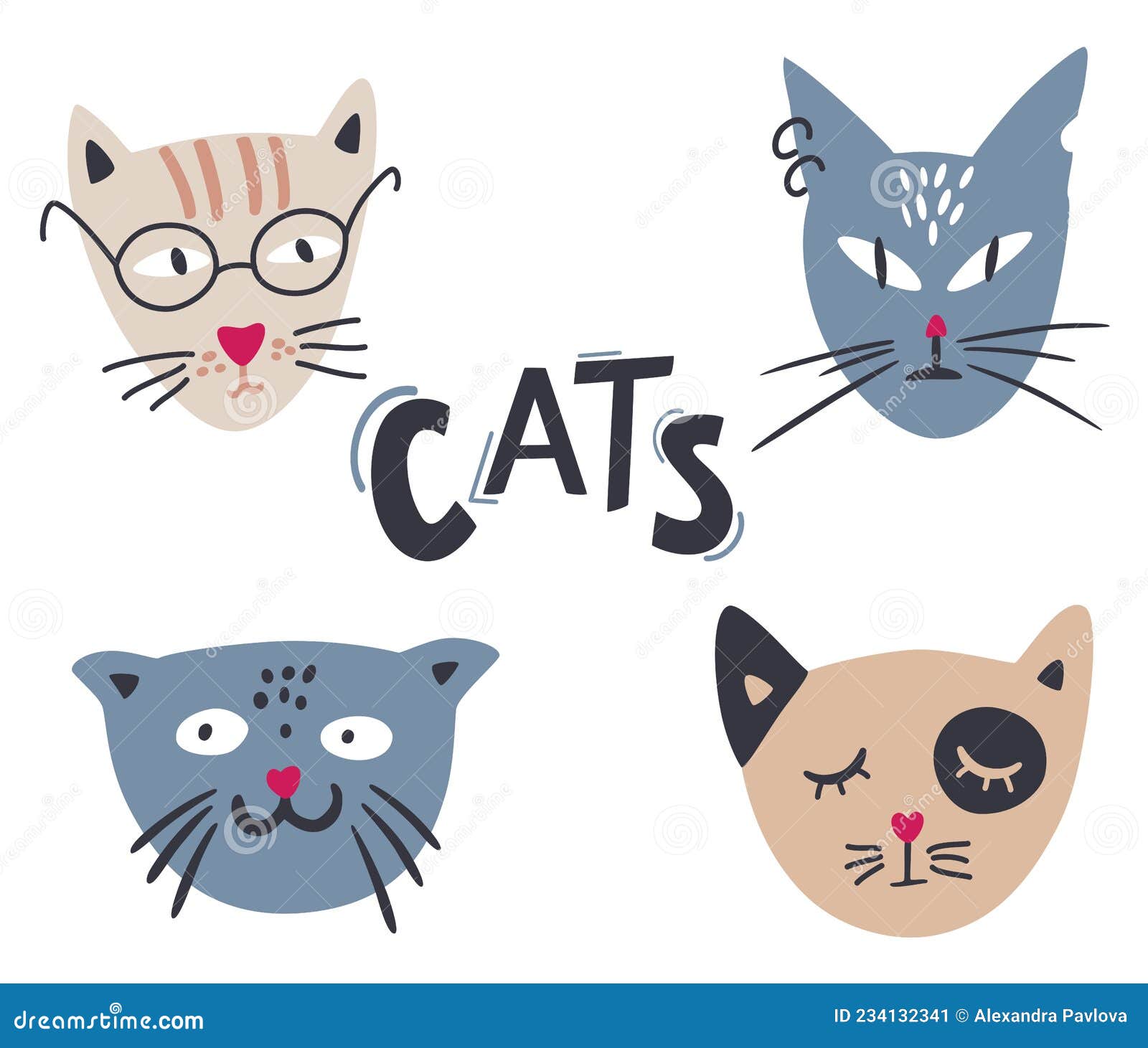 Museau De Chats Ensemble D Animaux Domestiques Amusants Differents Visages Museaux Tetes Ou Avatars Dessin Vectoriel Plat Illustration Stock Illustration Du Domestique Avatars