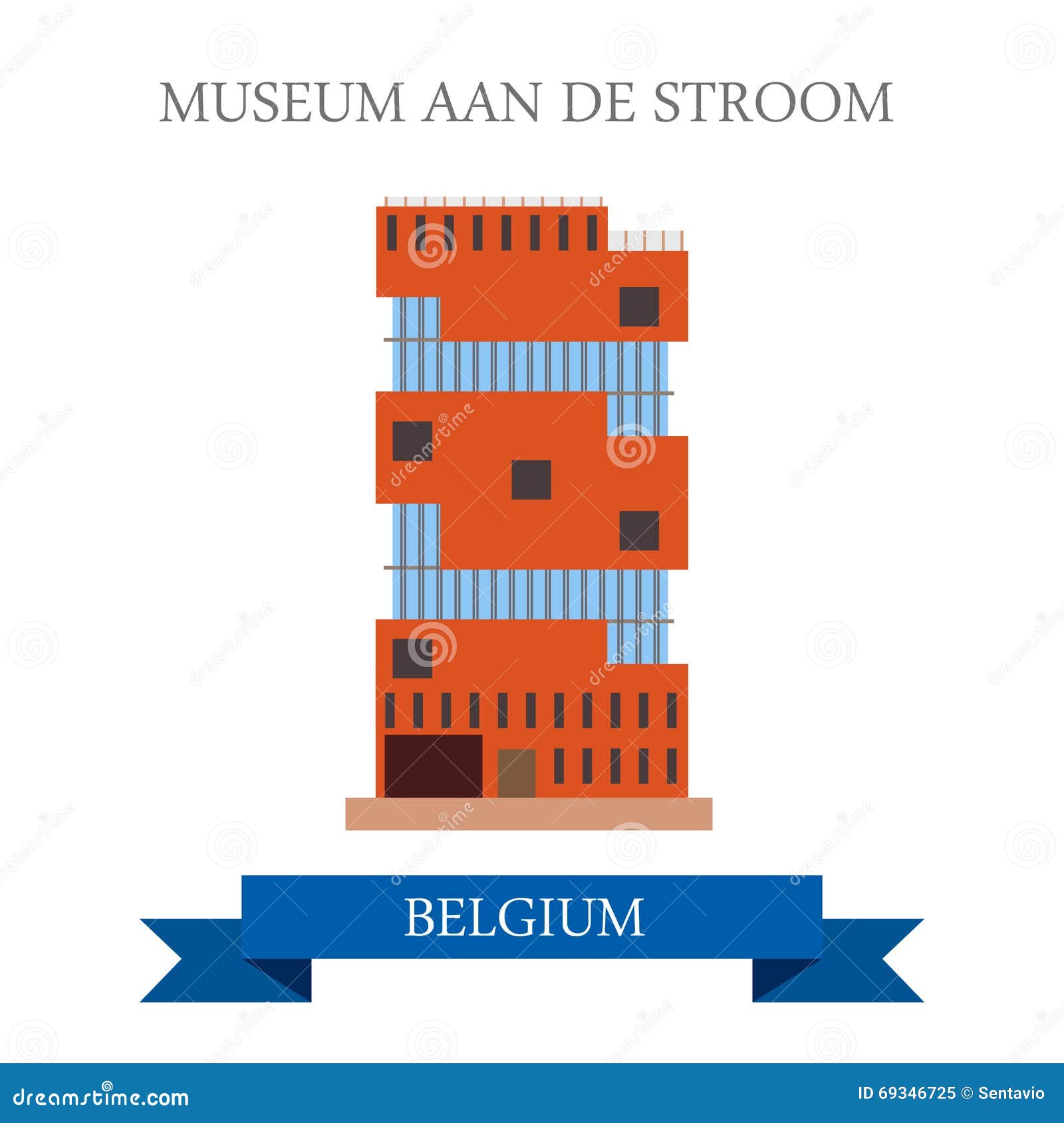 museum aan de stroom in antwerp belgium. flat cartoon style historic sight showplace attraction web site  . worl