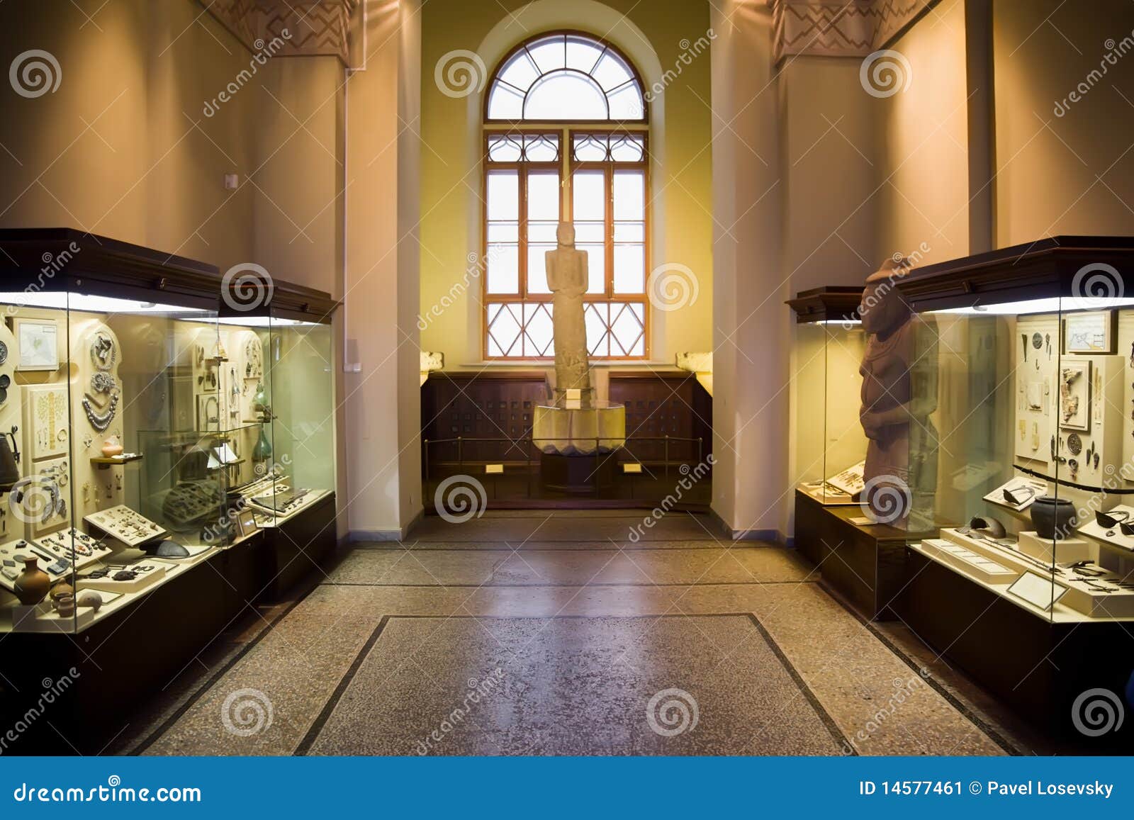 Museum Exhibits of Ancient Relics in Glass Cases Editorial Photo